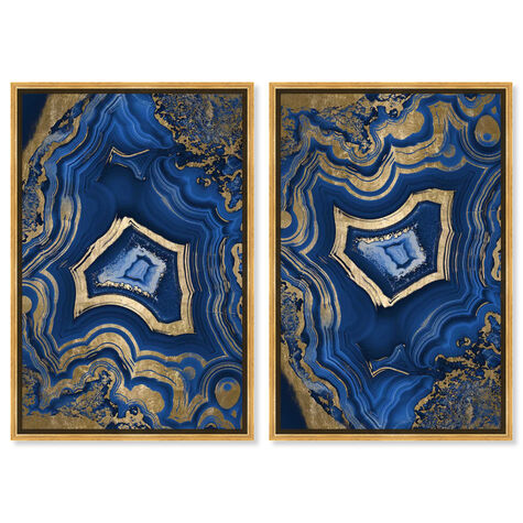 Blue Geode Waves - 2 Piece Set - With Gold Leaf