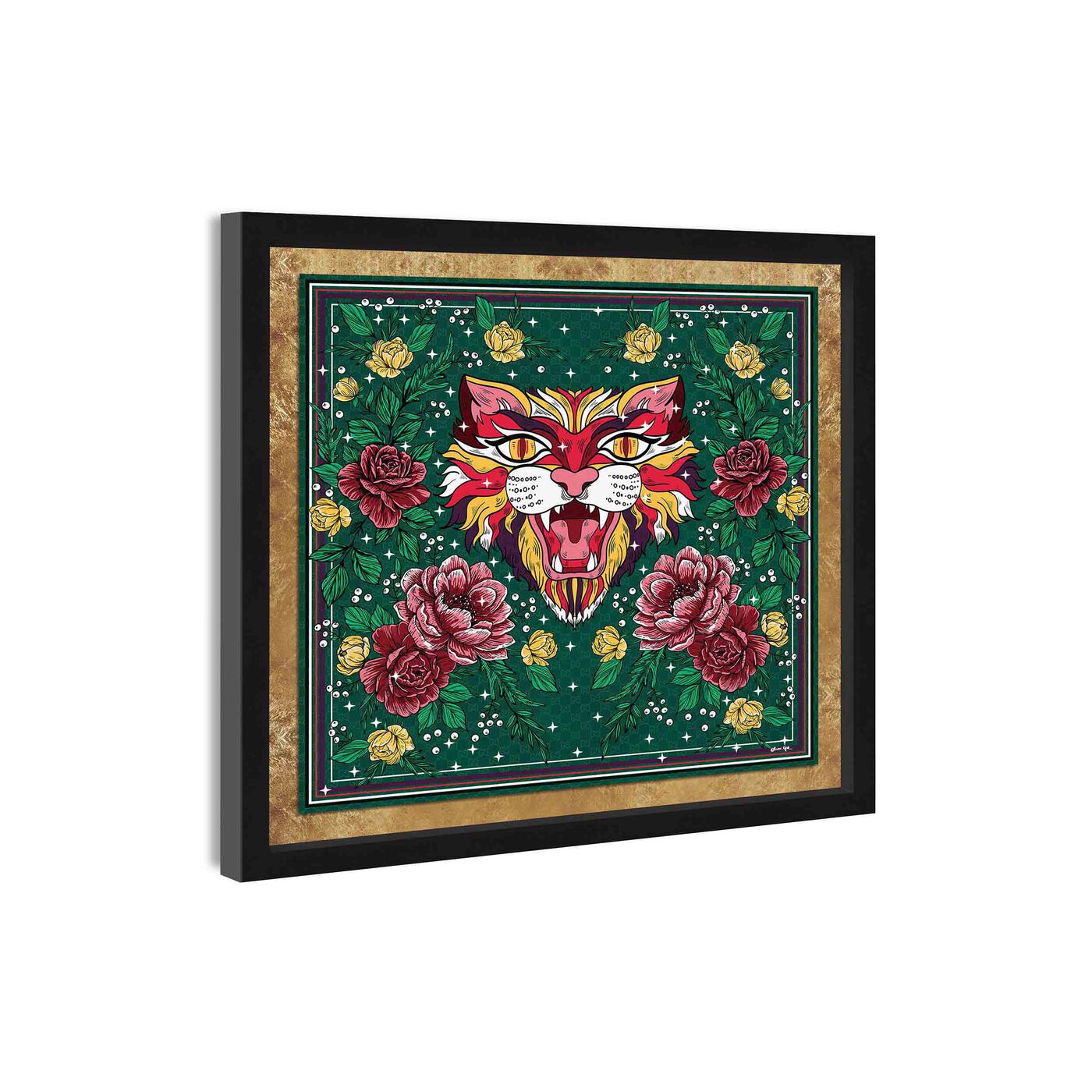 Floral Feline Roses - Displayed in a Shadowbox