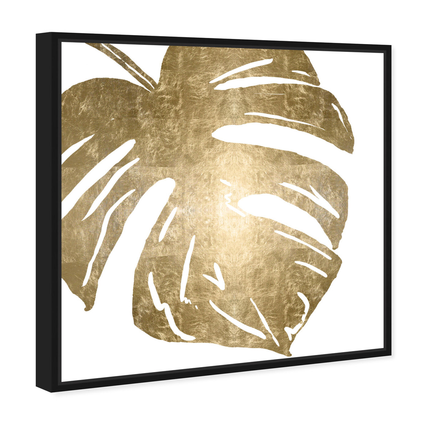 Angled view of Tropical Leaves Square II Gold Metallic featuring floral and botanical and botanicals art.