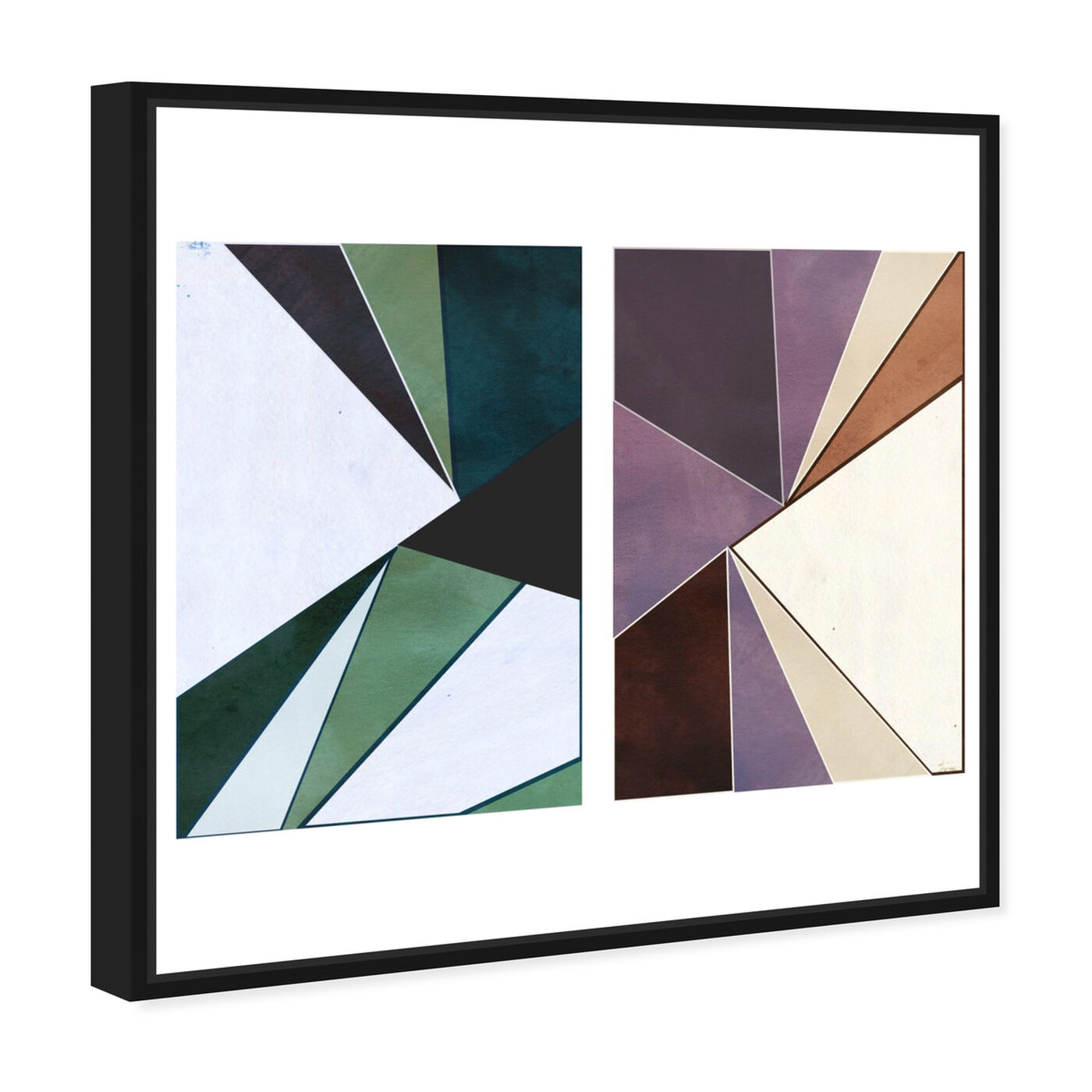 Angled view of Deco set of 2 featuring abstract and geometric art.