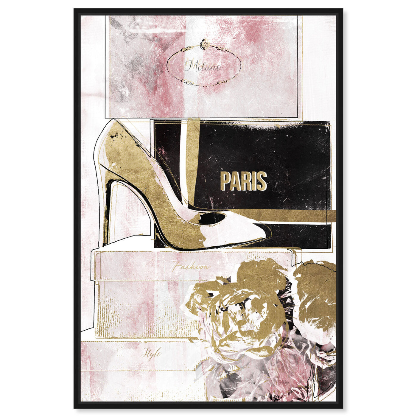 Front view of Stacked Shoes Rose Love featuring fashion and glam and shoes art.