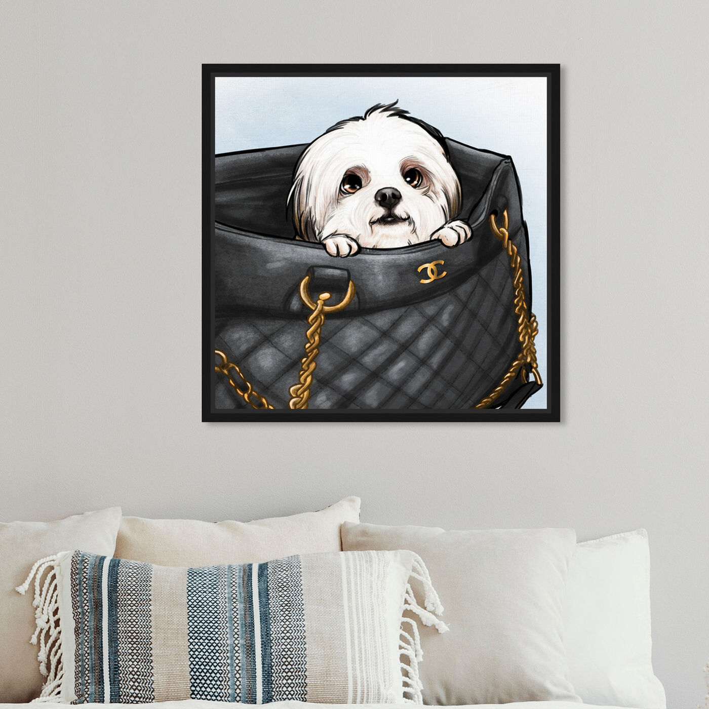 Hanging view of Peek a Boo Shih Tzu featuring fashion and glam and handbags art.