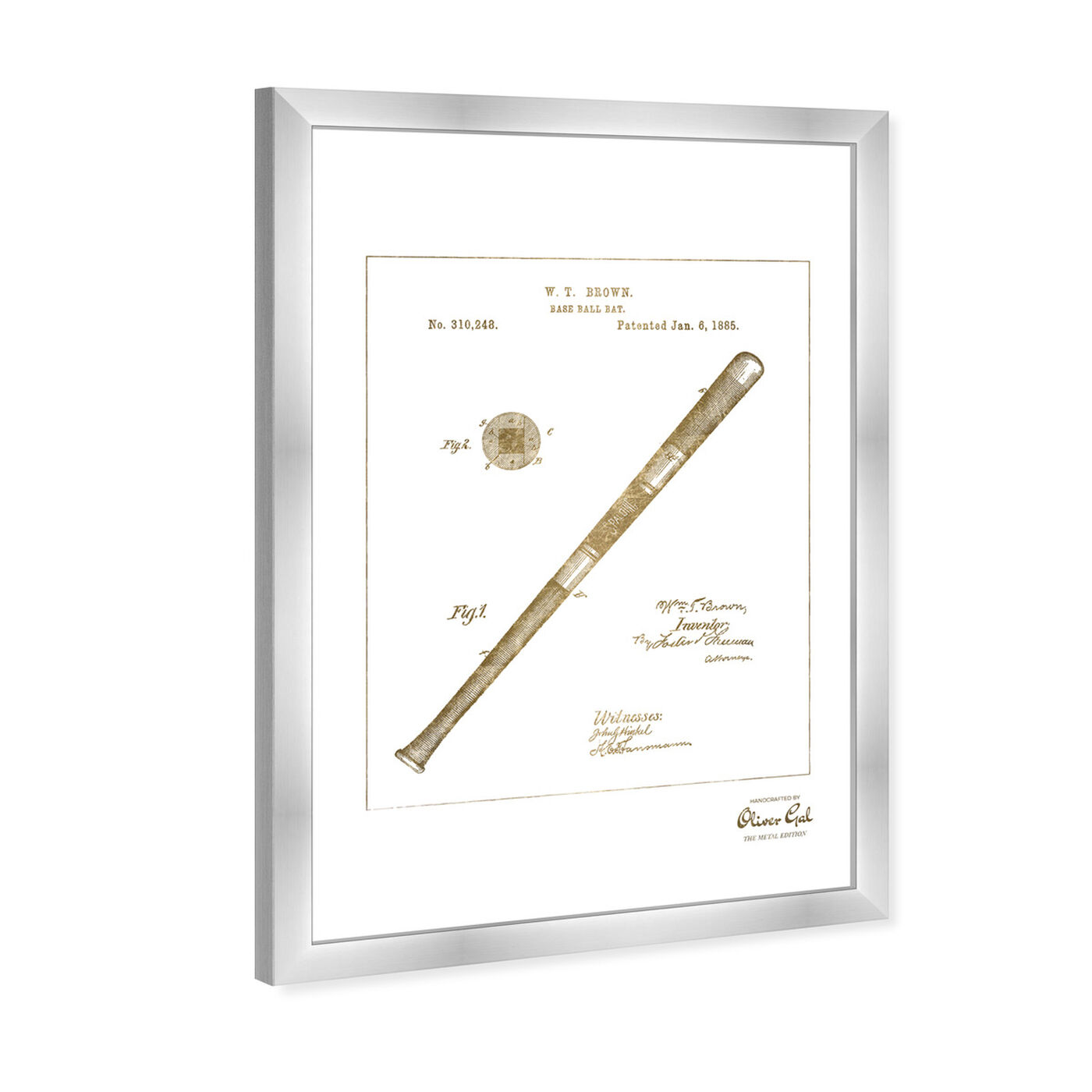 Angled view of Baseball Bat1885 Gold - light blue featuring sports and teams and baseball art.