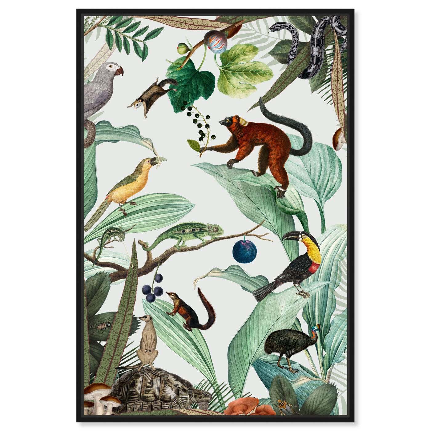 Front view of La Jungla del Fruto featuring animals and birds art.