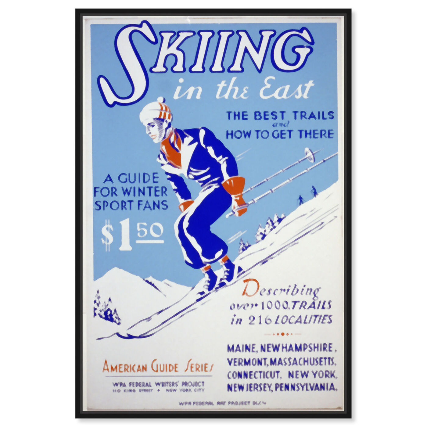 Front view of Skiing in the East featuring advertising and posters art.