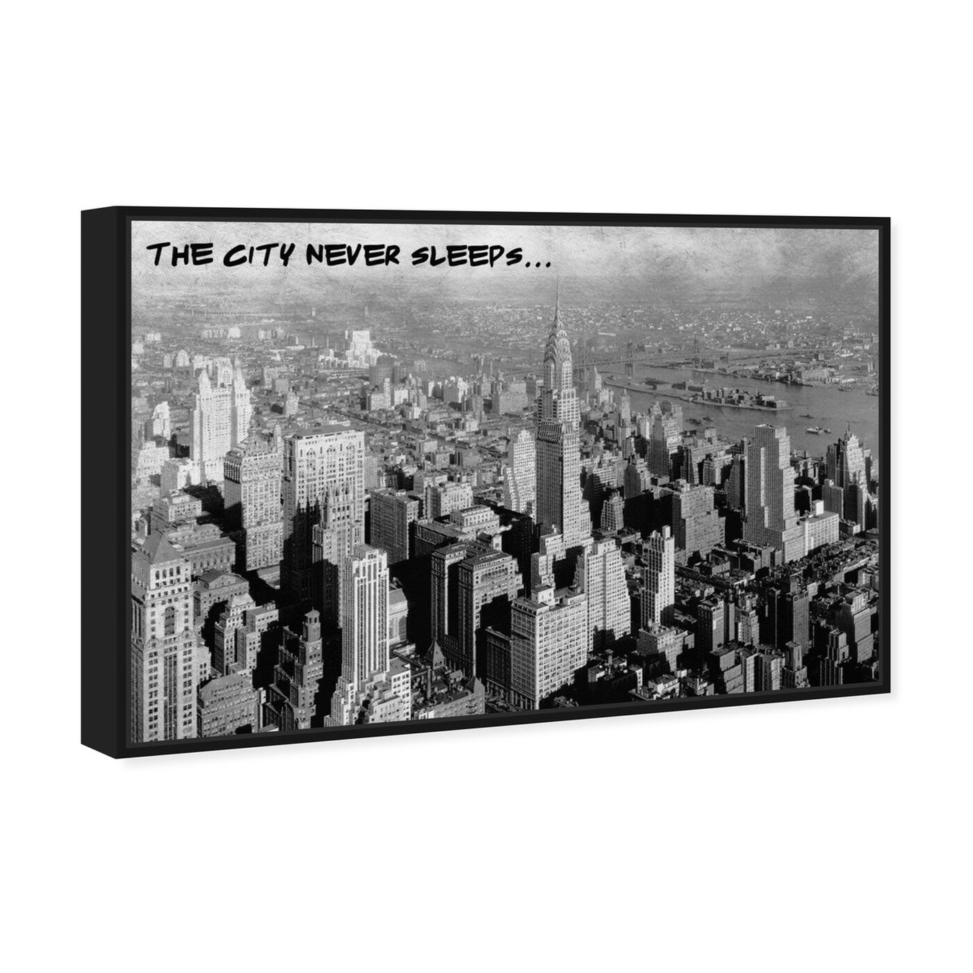 Angled view of Never Sleeps featuring cities and skylines and united states cities art.