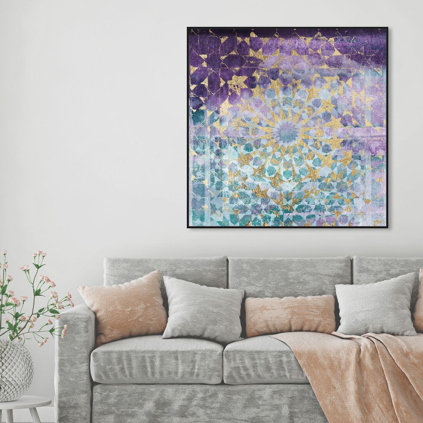 Hanging view of Viridian Violet Mandala featuring abstract and patterns art.