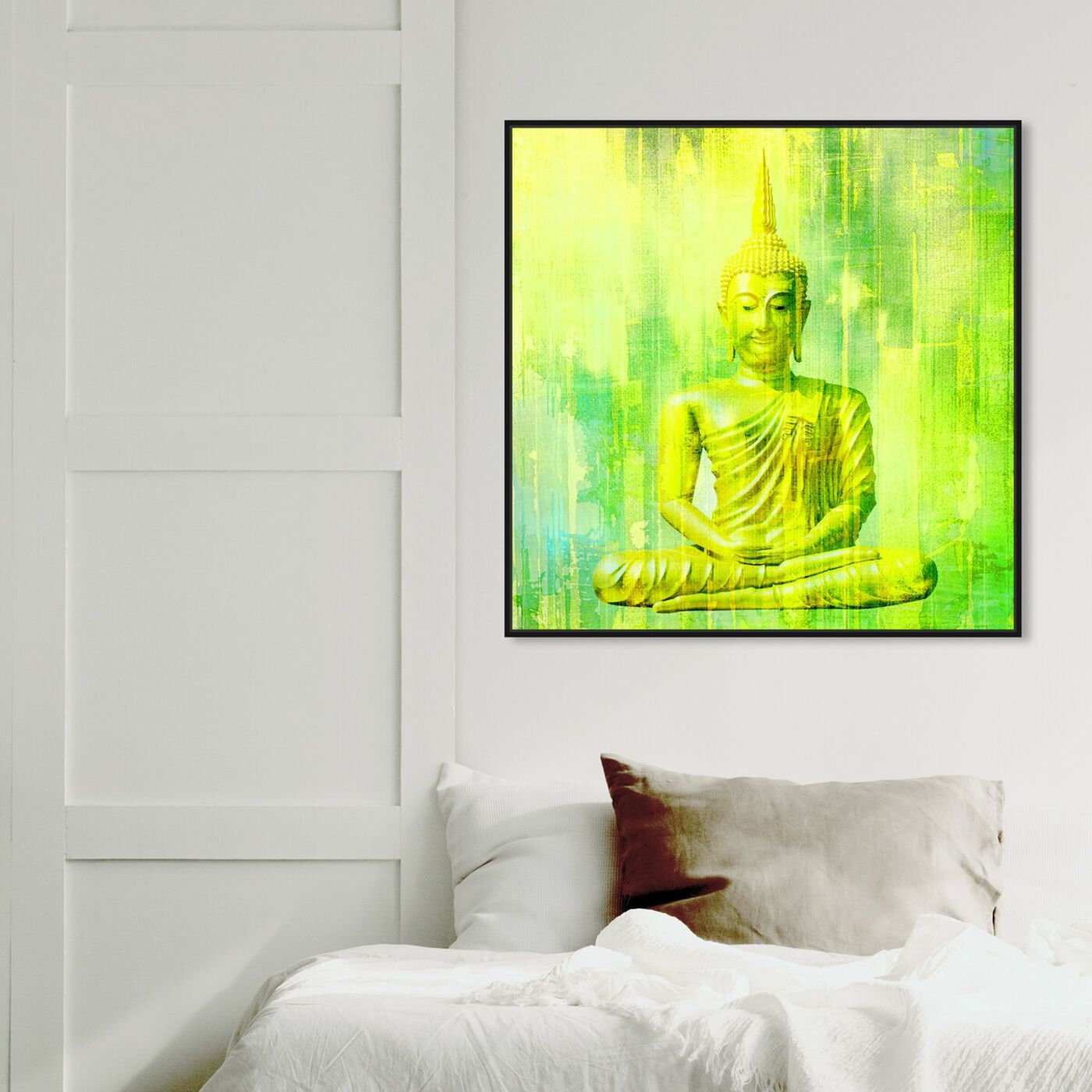 Hanging view of Buddha Neon Lime featuring spiritual and religious and religion art.
