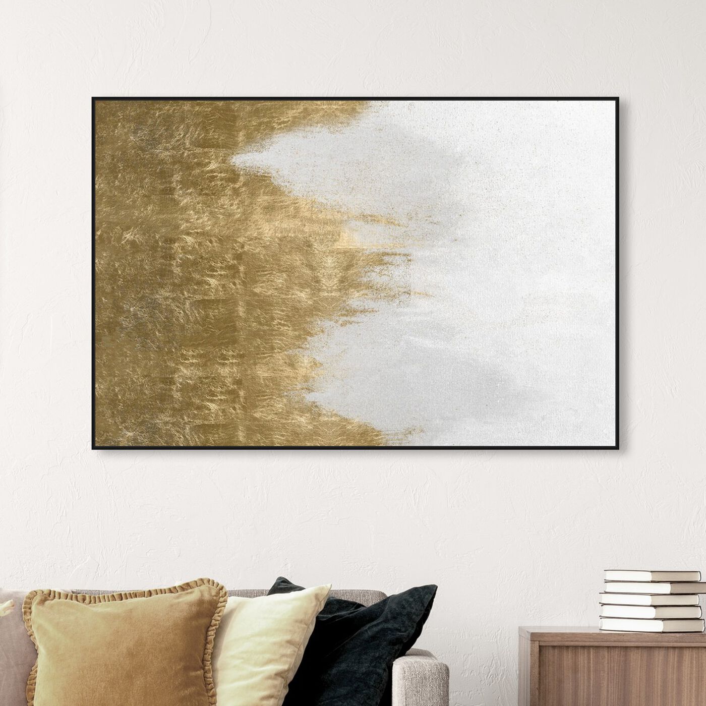 Hanging view of White Waves of Gold featuring abstract and paint art.