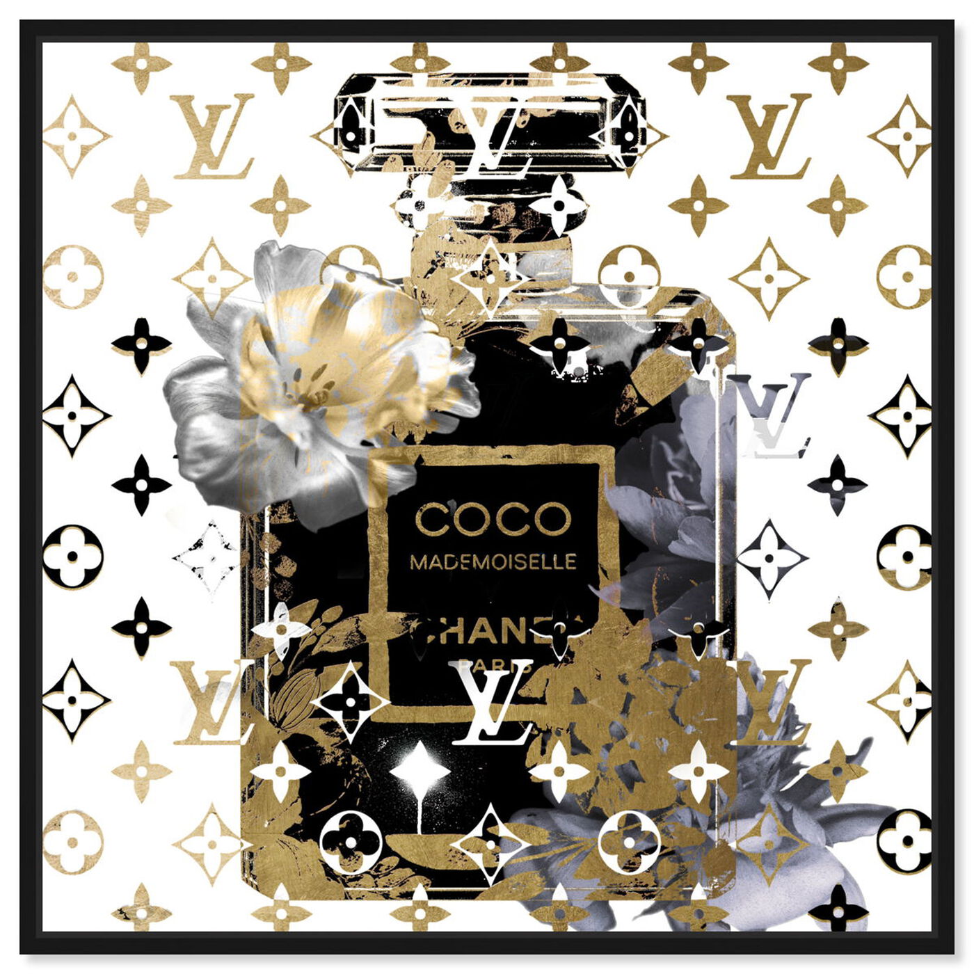 Coco Chanel Blue Perfume Bottle Art With White Frame