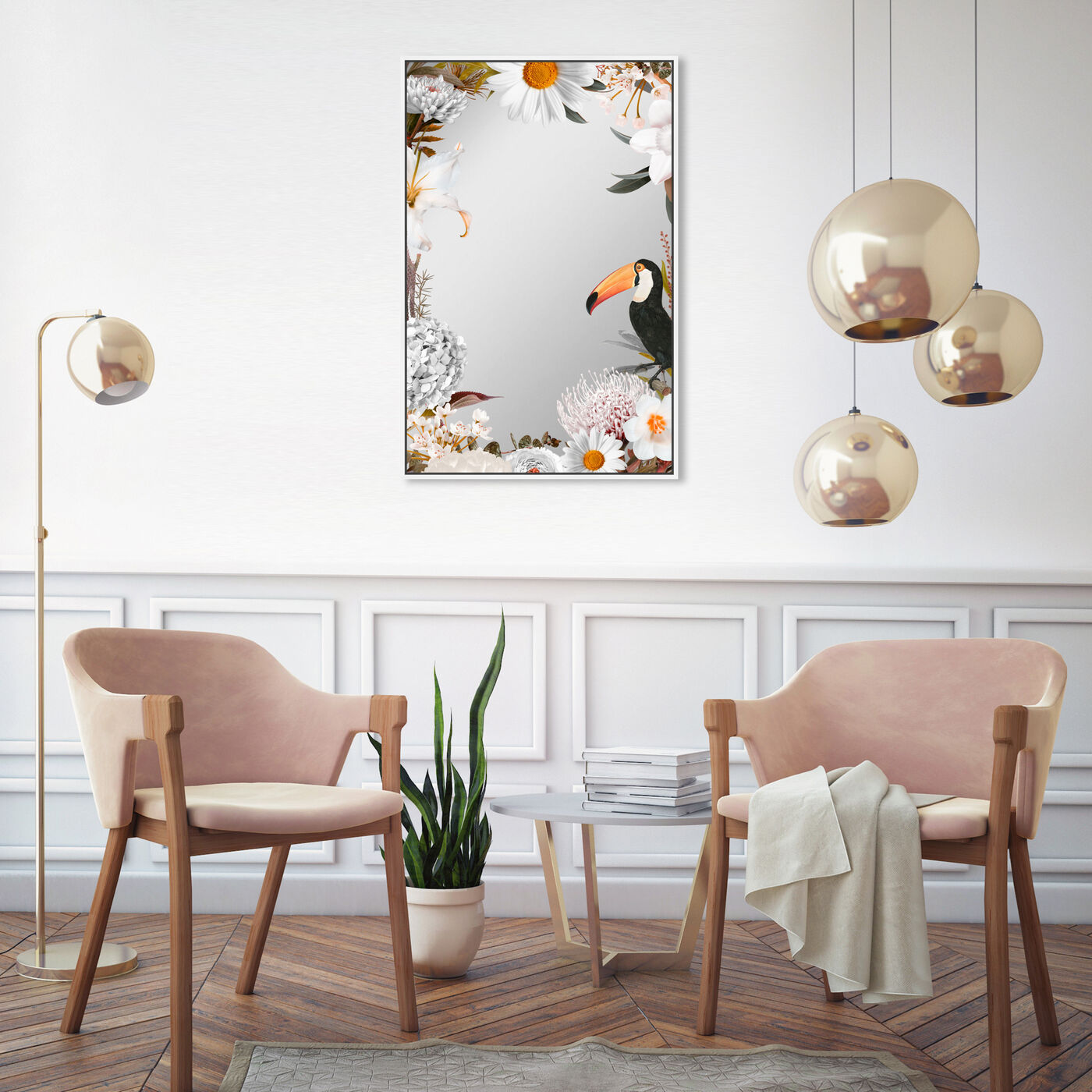 Tucan White Floral Mirror