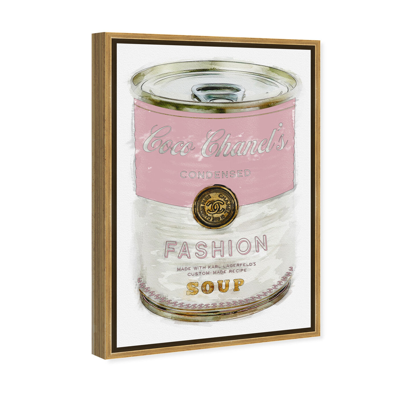 Angled view of Fashion Soup Pink featuring fashion and glam and soup can art.