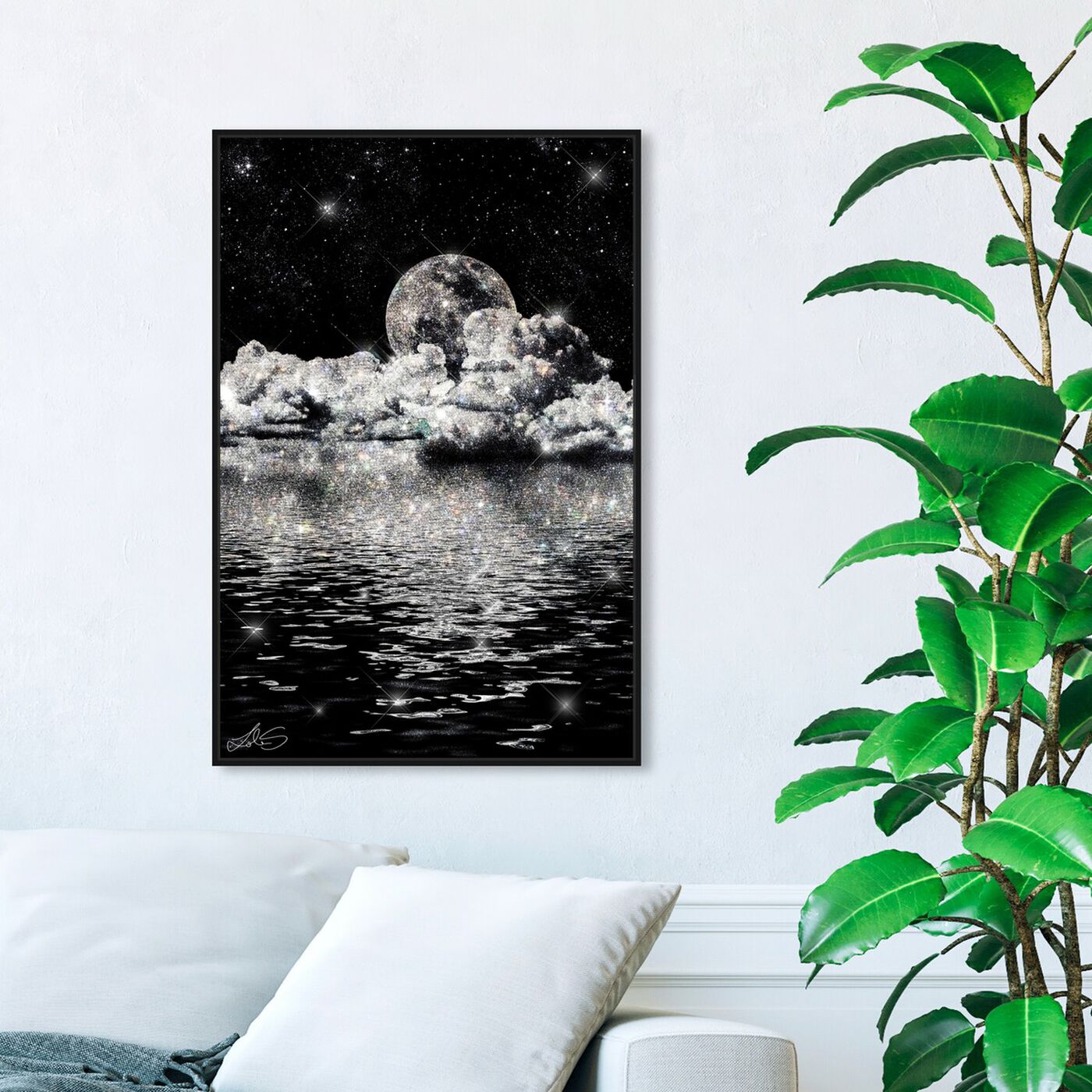 Hanging view of Honeymoon Night Silver featuring astronomy and space and moons art.