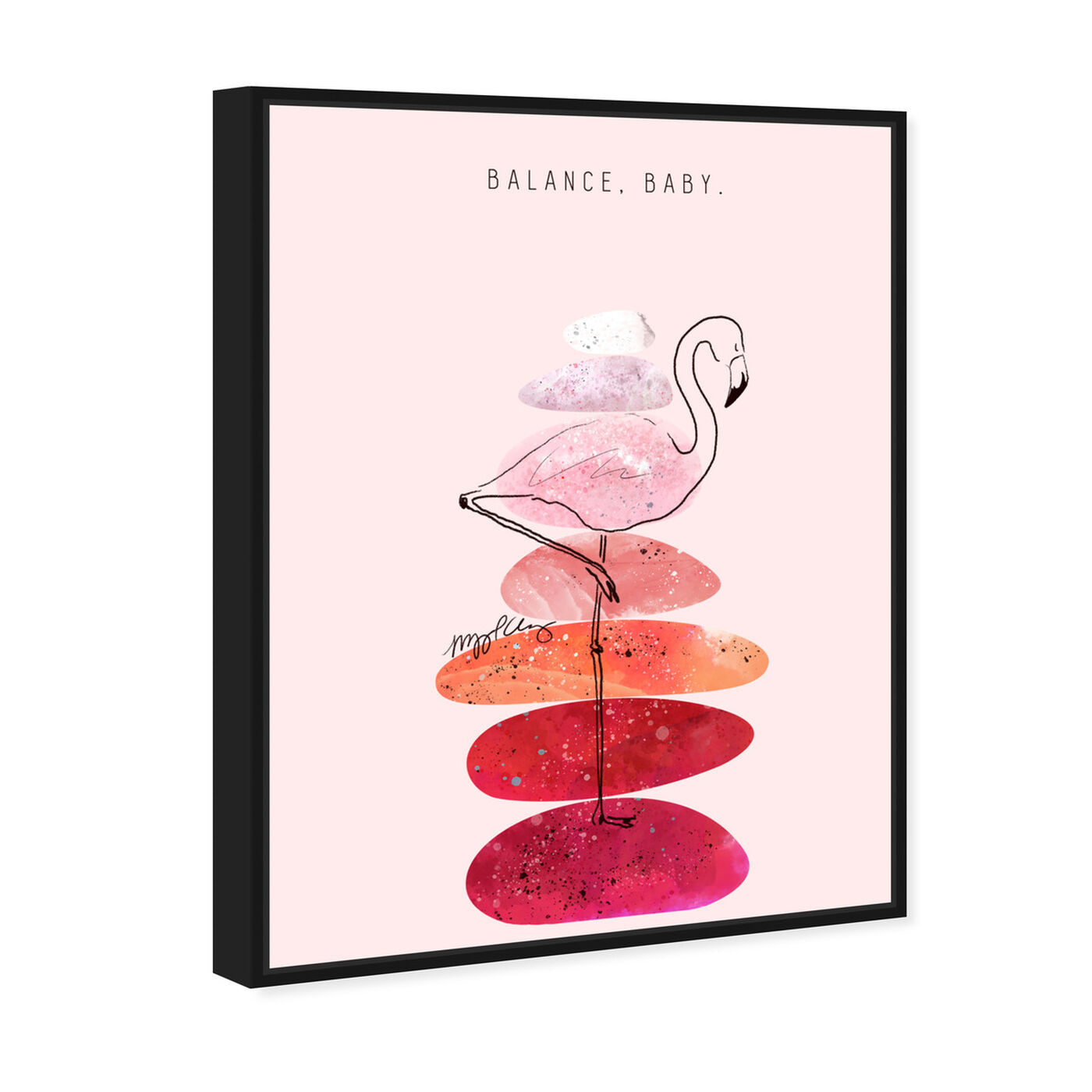 Angled view of Flamingo and Stacked Stones by Maggie P. Chang featuring animals and birds art.