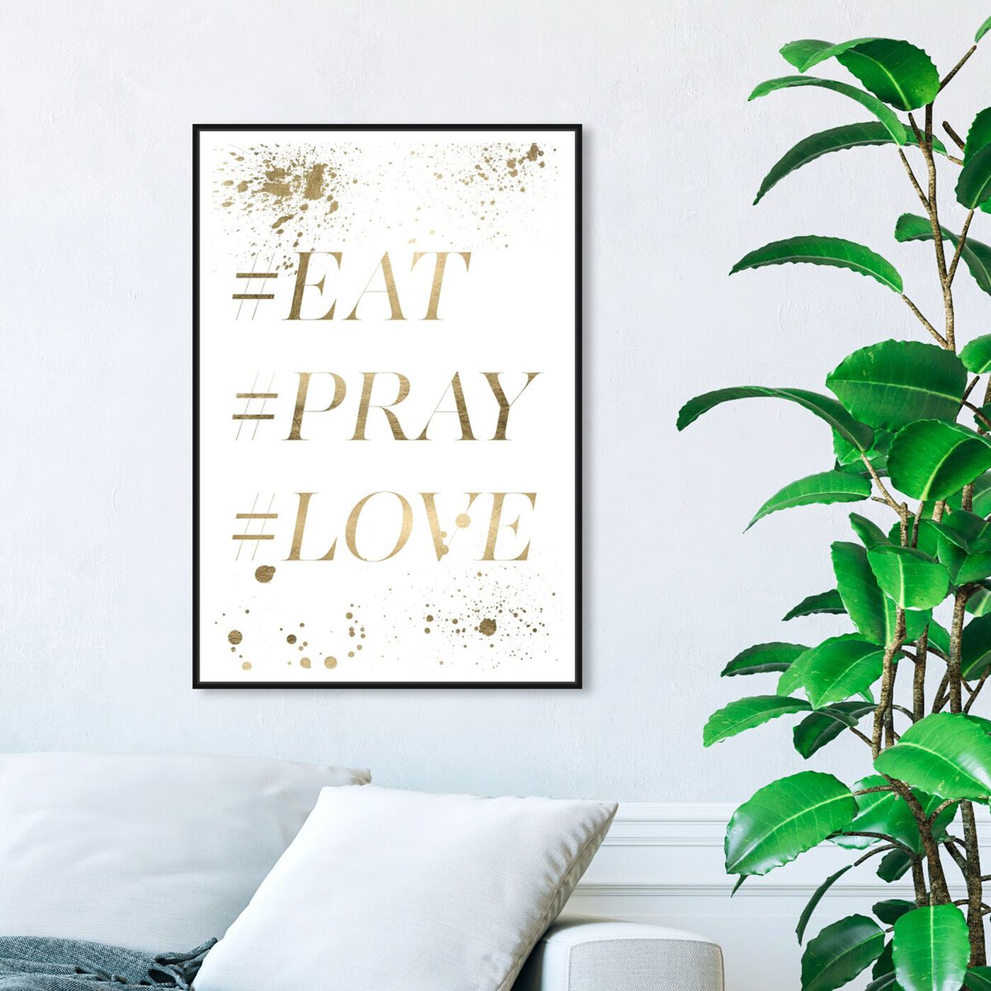 Hanging view of Eat Pray Love Hashtag II featuring typography and quotes and love quotes and sayings art.