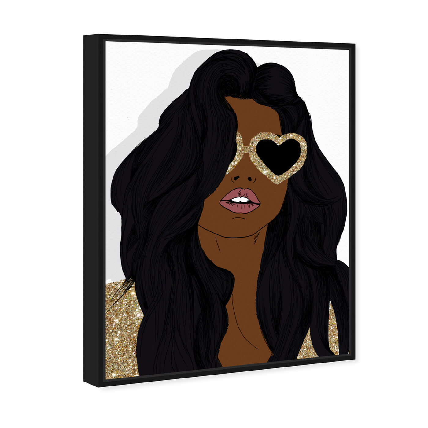 Angled view of Brunette Heart Sunglasses featuring fashion and glam and accessories art.