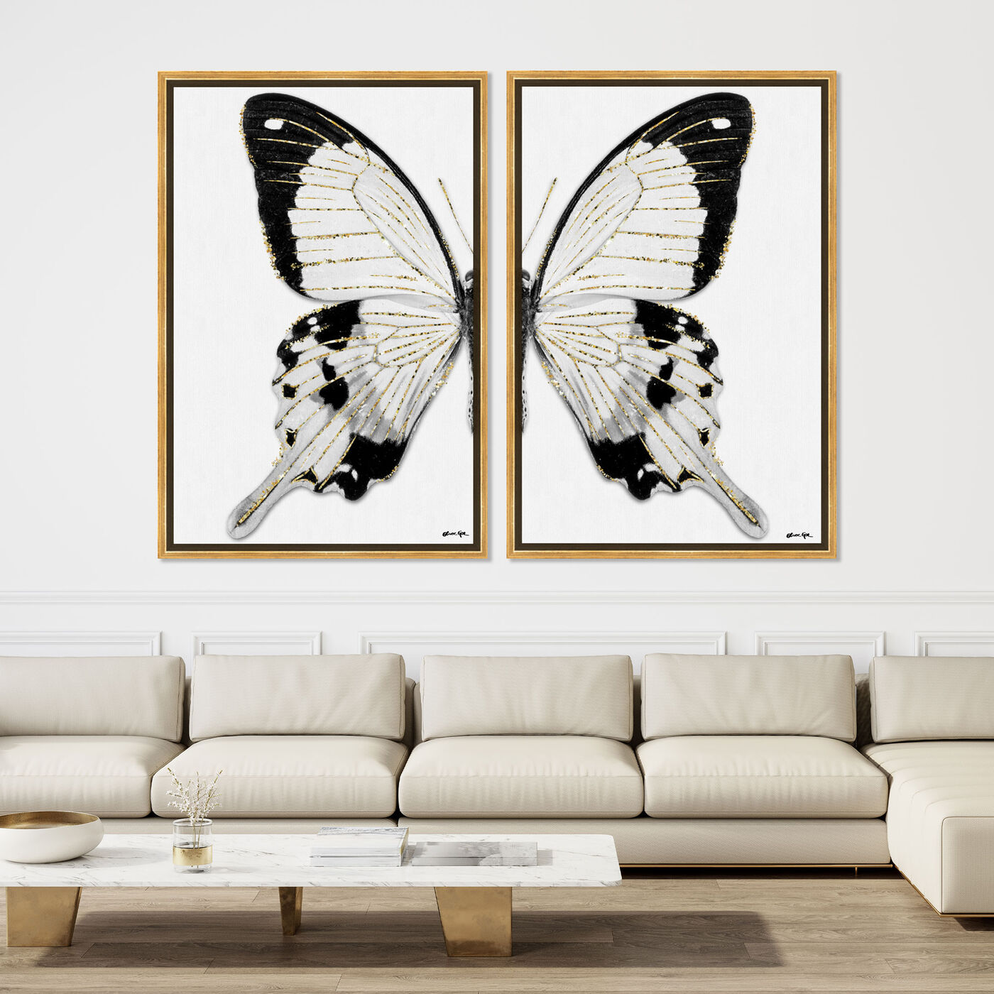 Monochrome Butterfly I and II Wings SET - Displayed on a Floating Frame