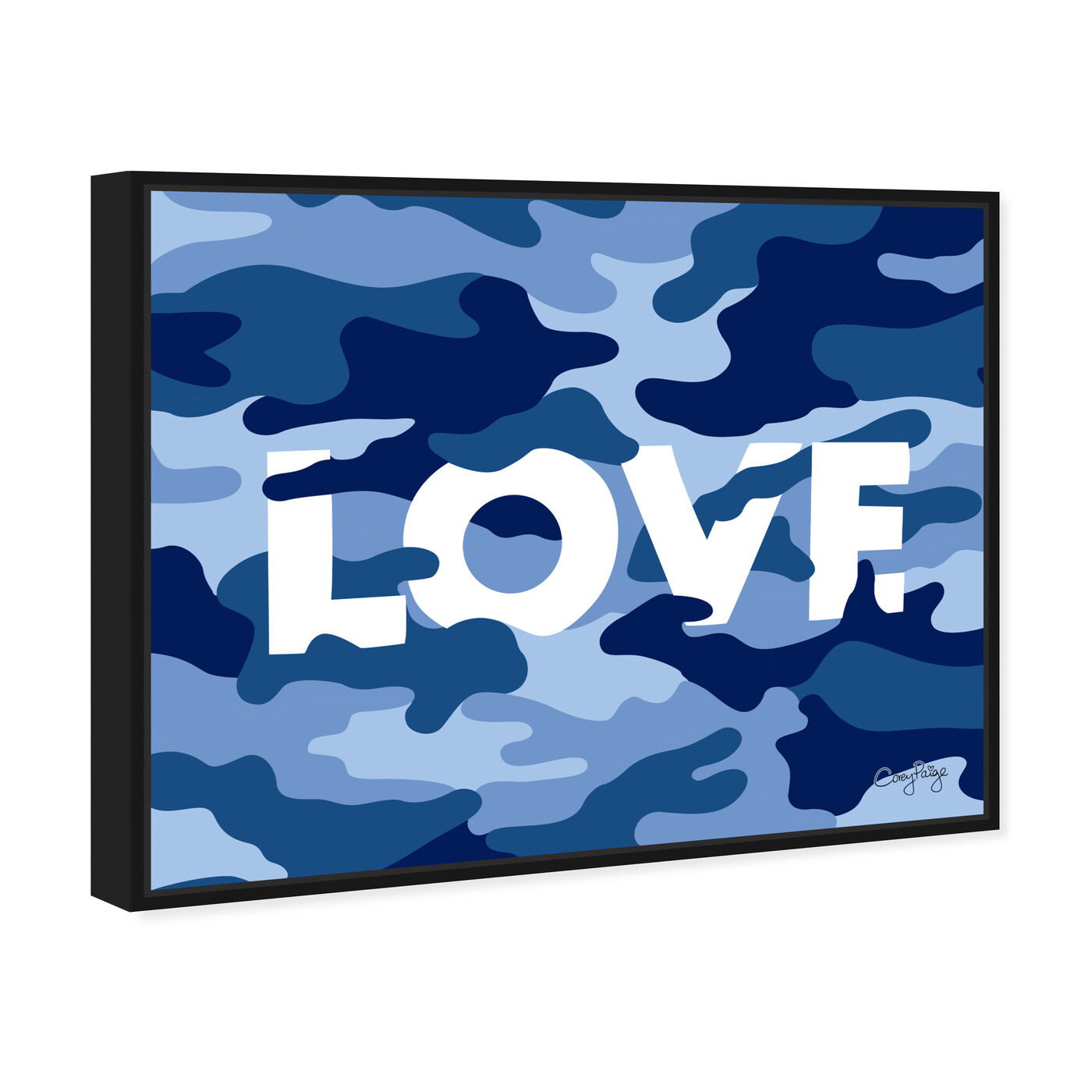 Angled view of Corey Paige - Blue Camo love  featuring abstract and shapes art.