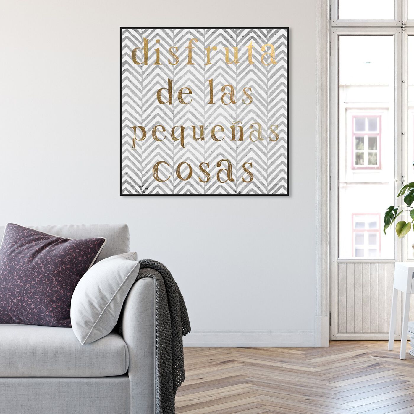 Hanging view of Disfruta featuring typography and quotes and inspirational quotes and sayings art.