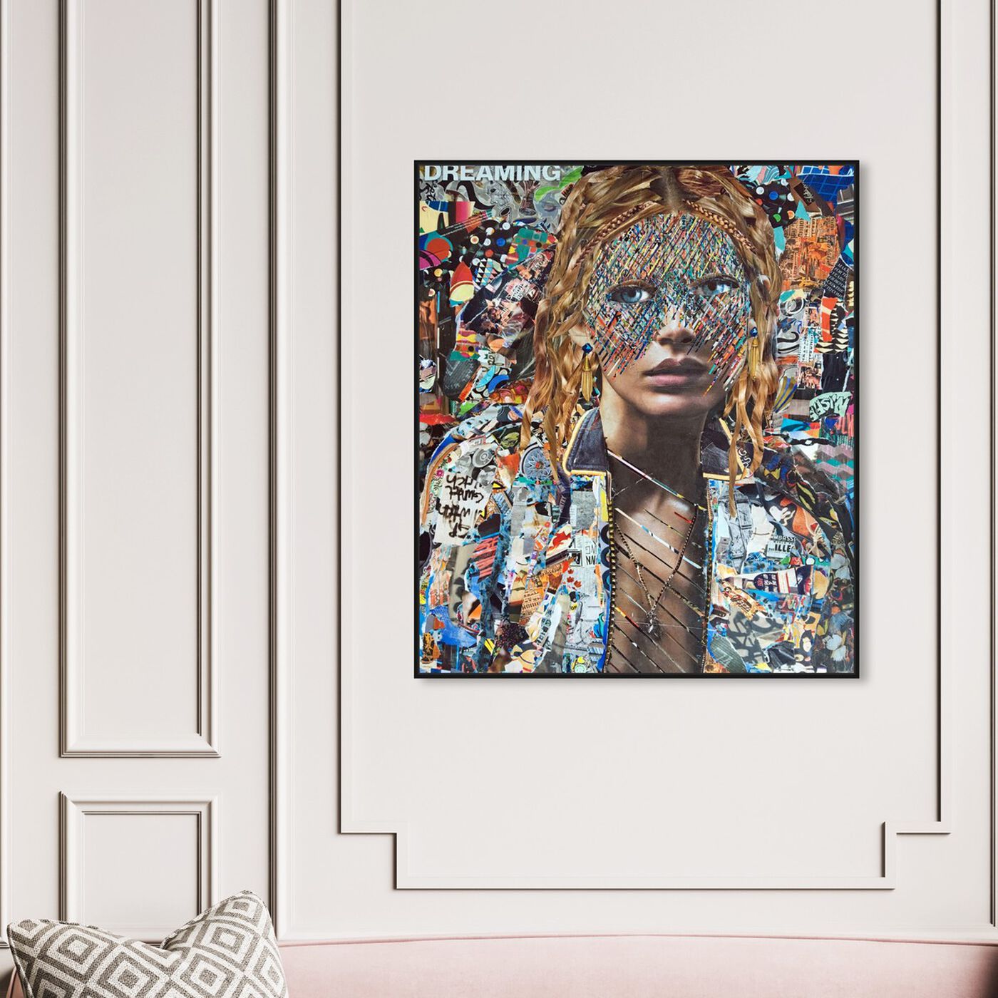 Hanging view of Dreaming by Katy Hirschfeld featuring fashion and glam and portraits art.