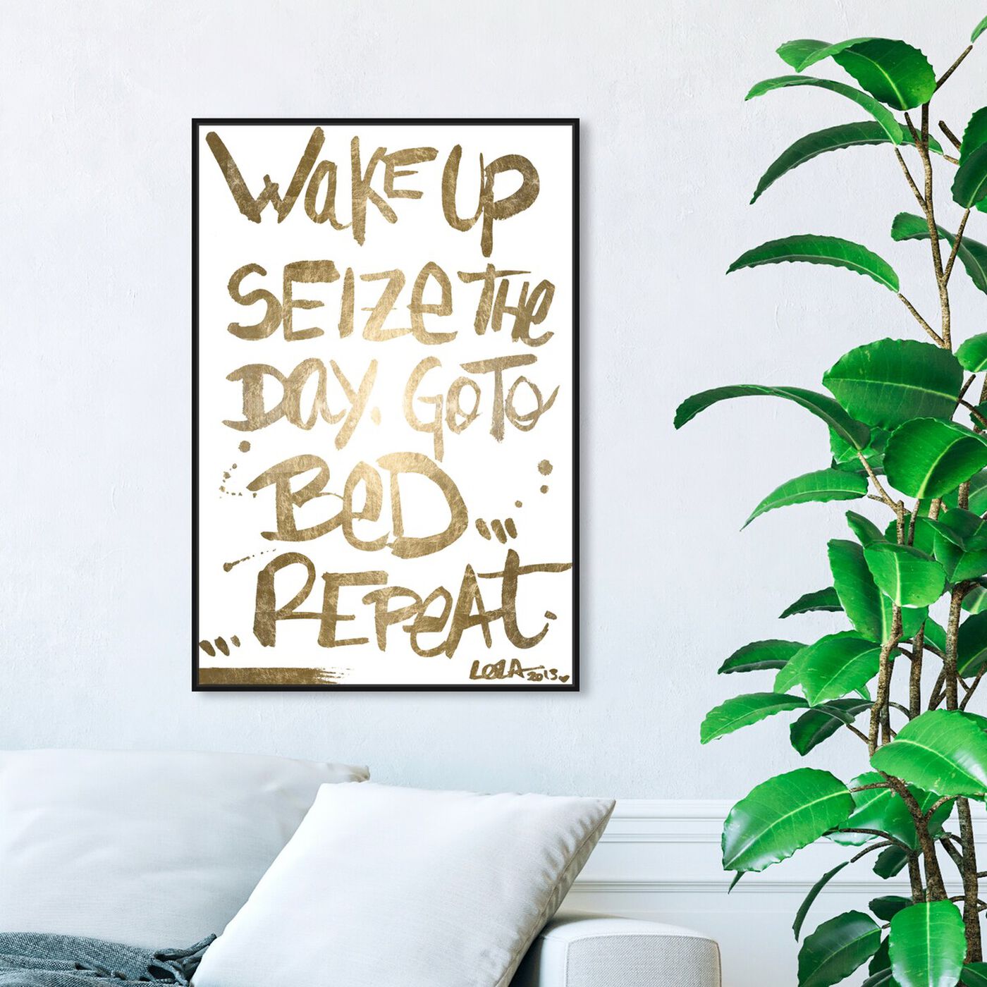 Hanging view of Seize The Day Gold Foil featuring typography and quotes and motivational quotes and sayings art.