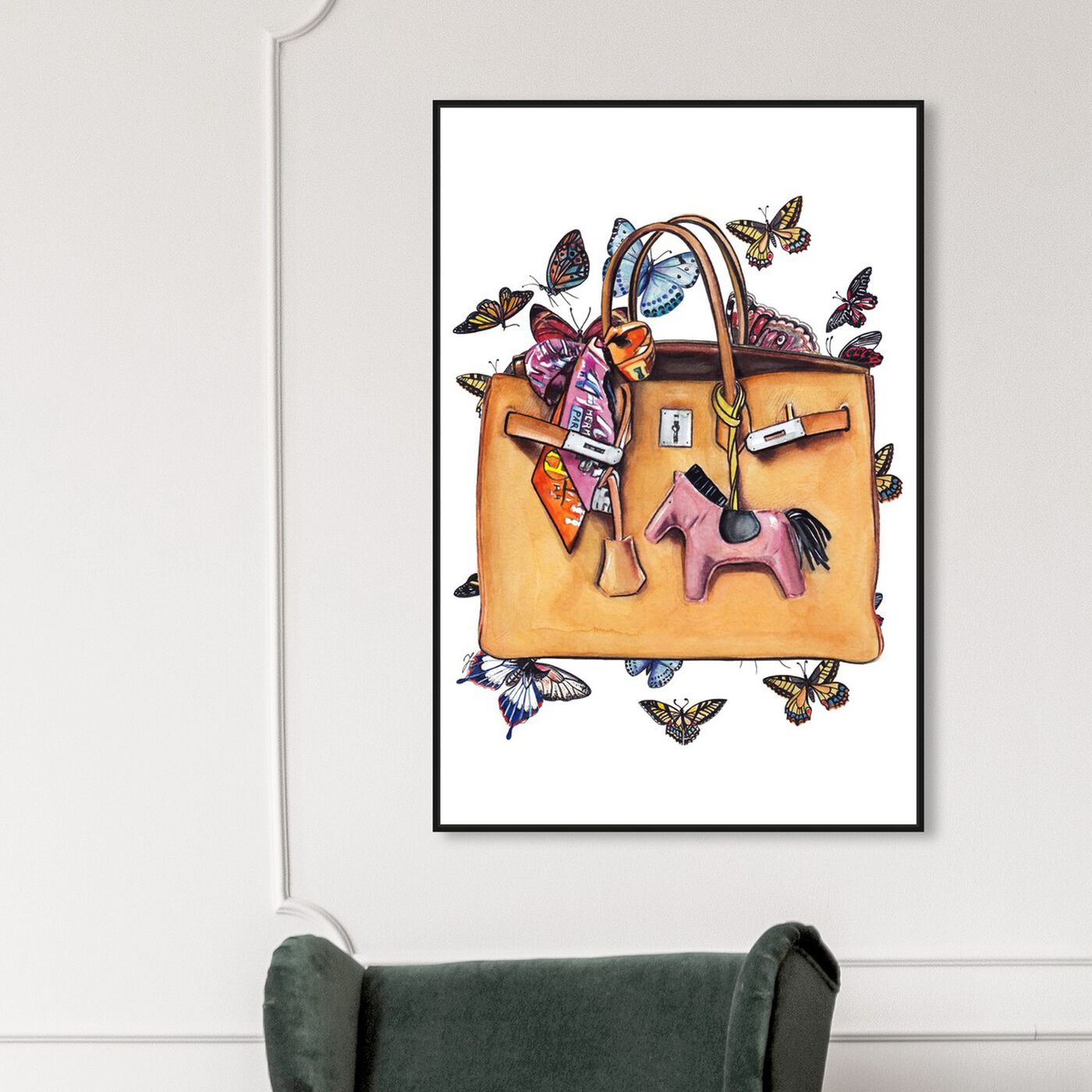 Hanging view of Doll Memories - Orange Butterflies Bag featuring fashion and glam and handbags art.