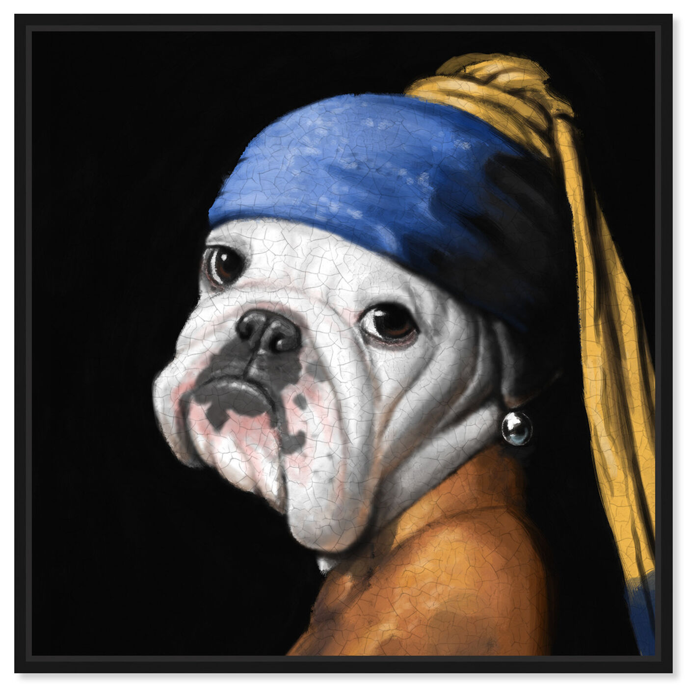 Front view of Dog With the Pearl Earring Square featuring animals and dogs and puppies art.