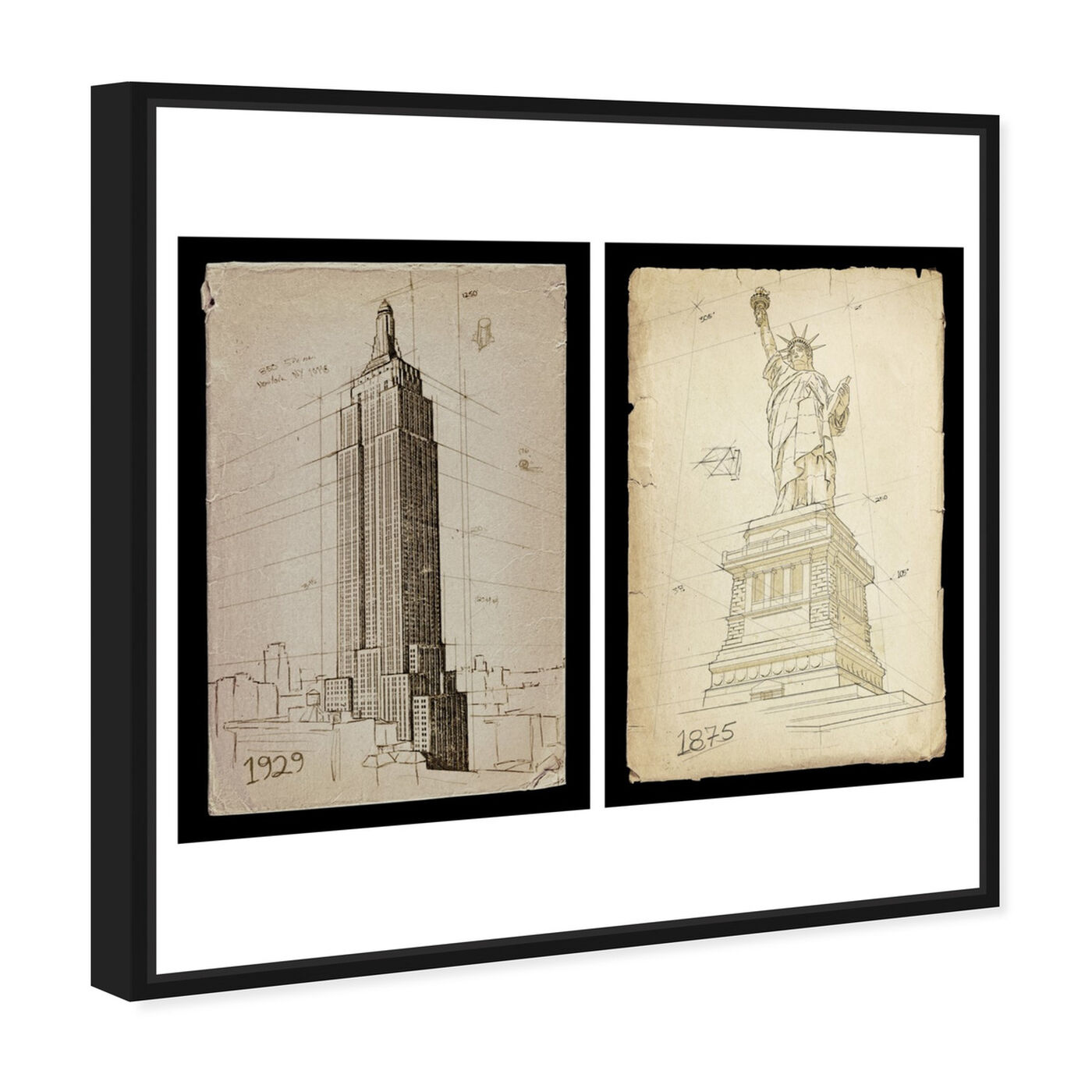 Angled view of American Landmarks Set of 2 featuring architecture and buildings and united states buildings art.