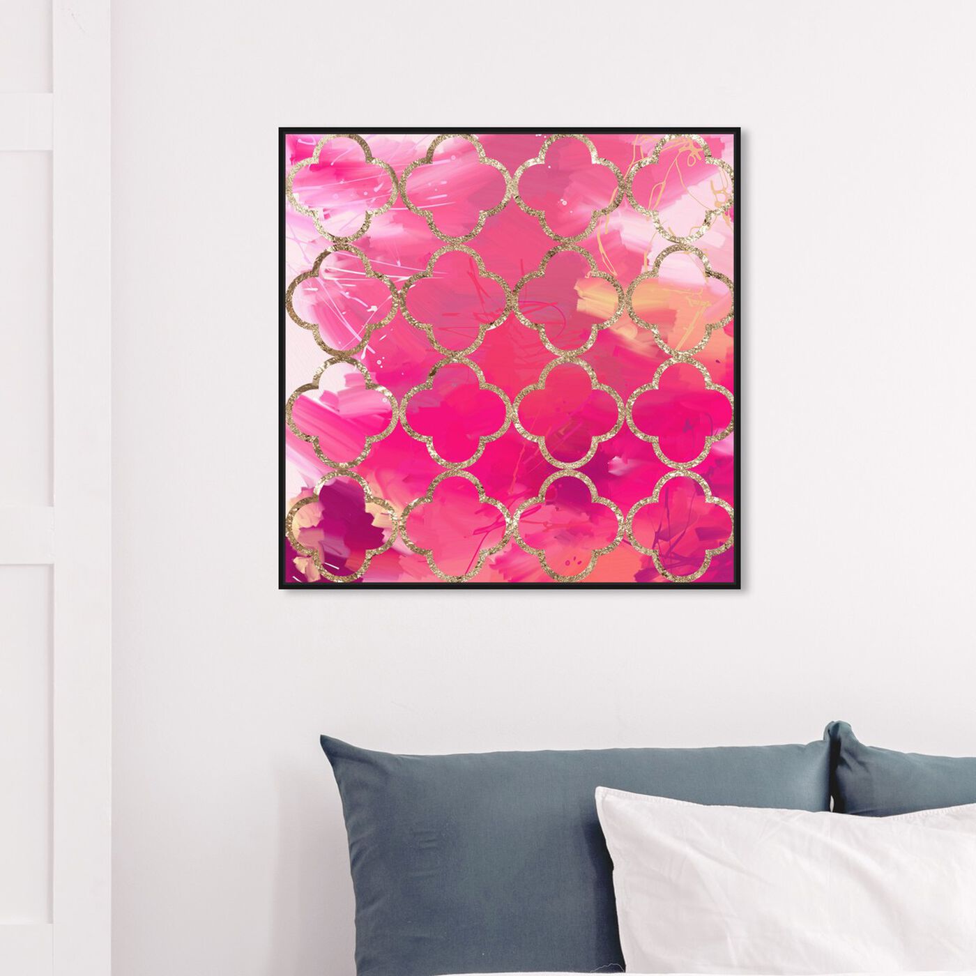 Hanging view of Pretty in Pink featuring abstract and paint art.