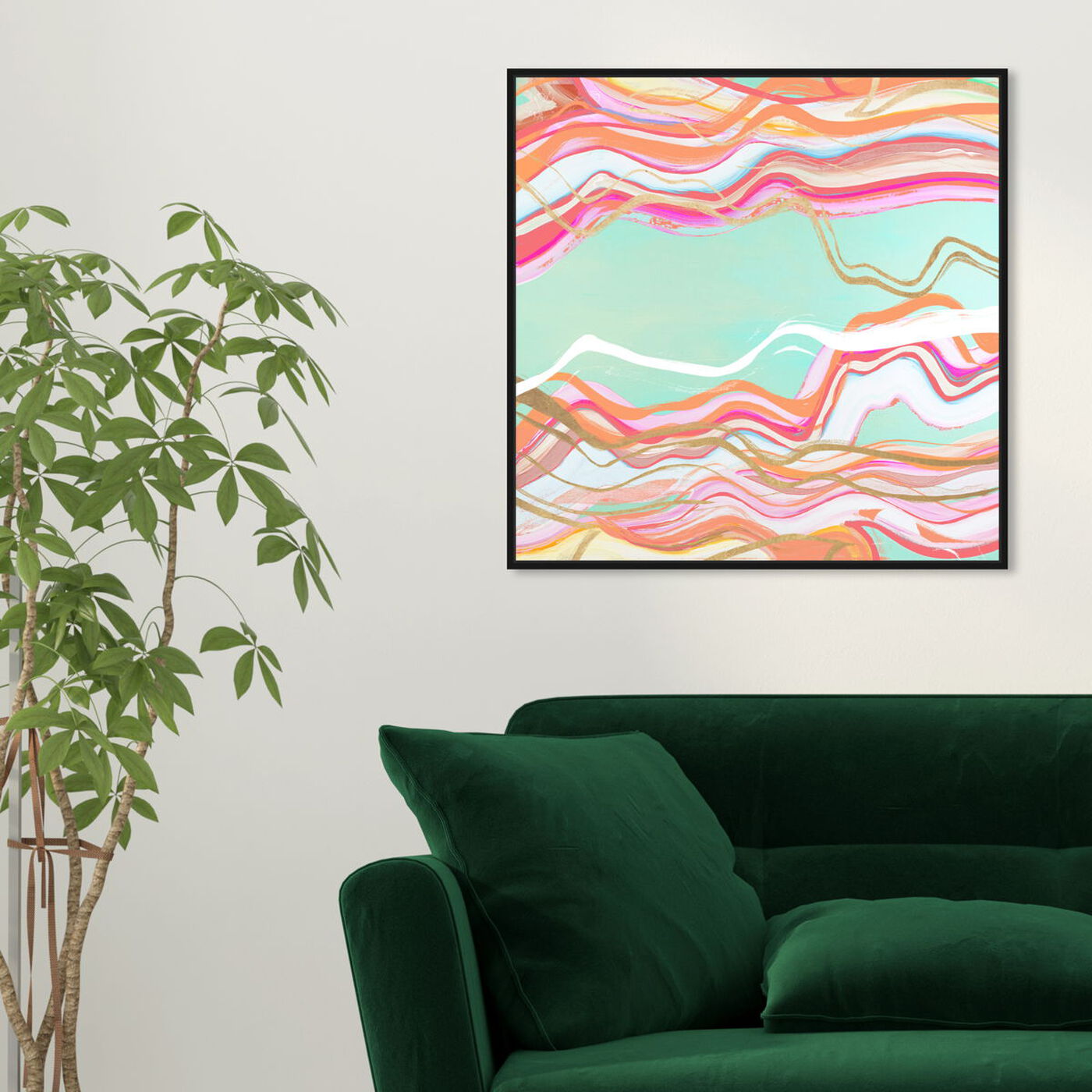 Hanging view of Choose Happiness Flow featuring abstract and shapes art.