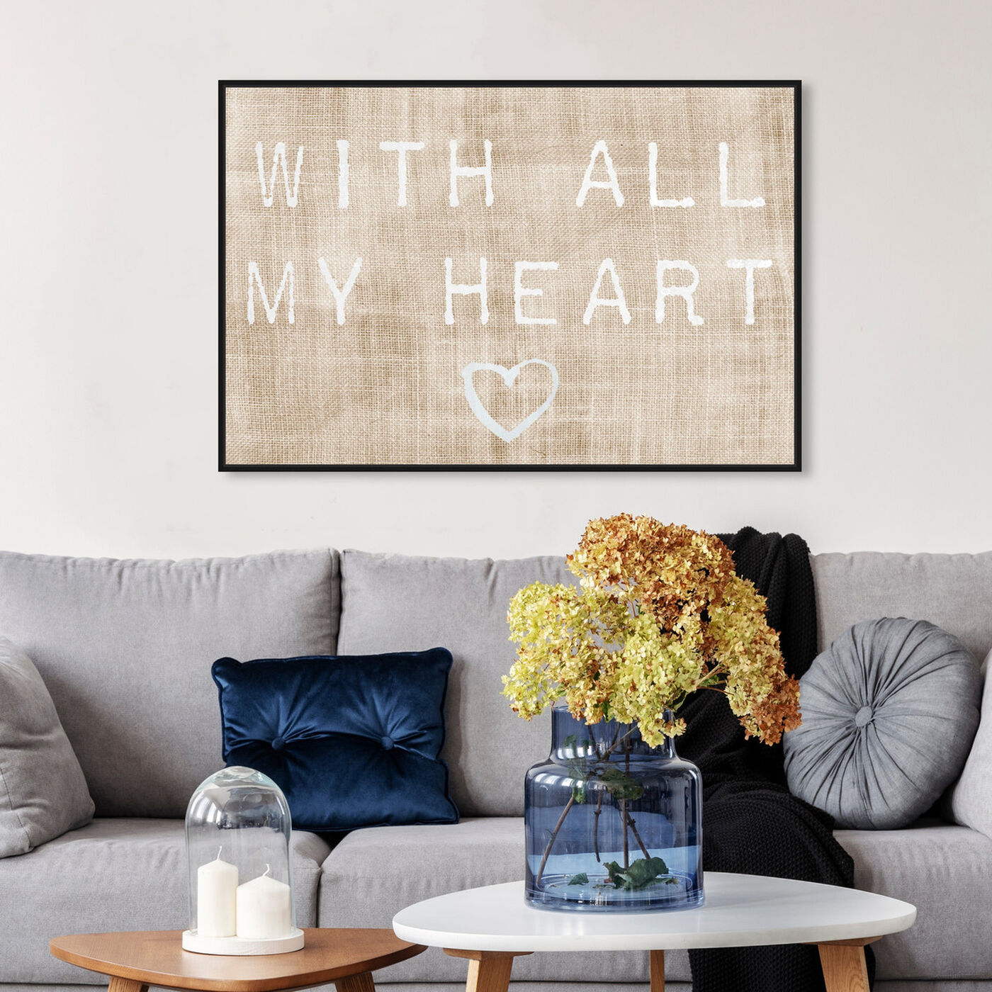 Hanging view of With All My Heart featuring typography and quotes and love quotes and sayings art.