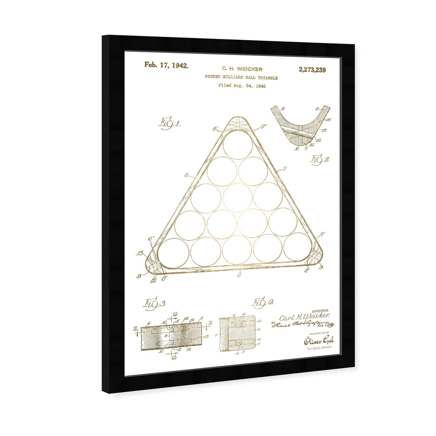 Angled view of Pocket Billiard Ball Triangle 1942 featuring entertainment and hobbies and billiards art.