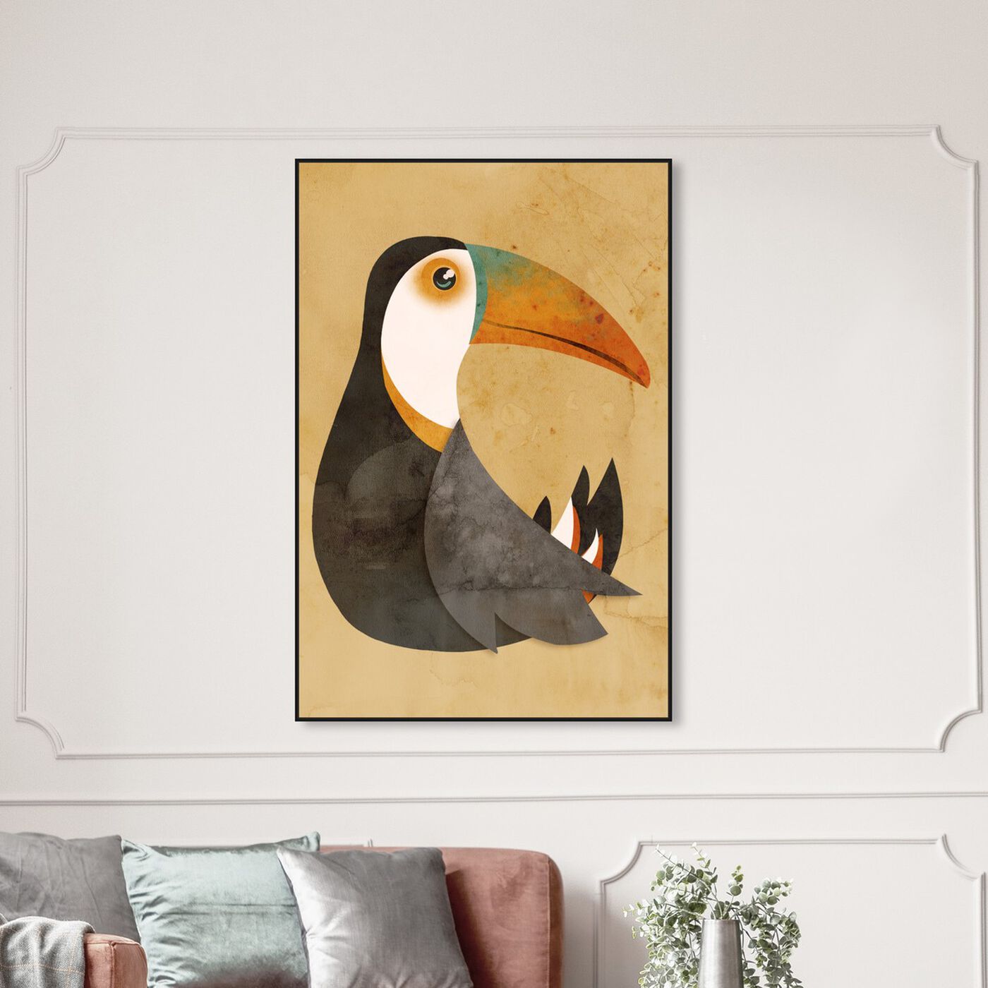 Hanging view of Vibrant Toucan featuring animals and birds art.