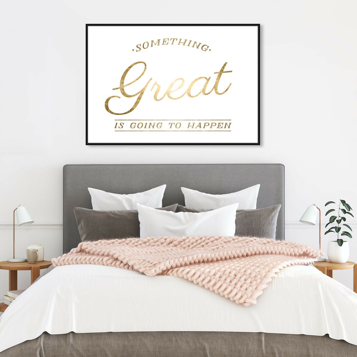 Hanging view of Something Great Gold Foil featuring typography and quotes and motivational quotes and sayings art.