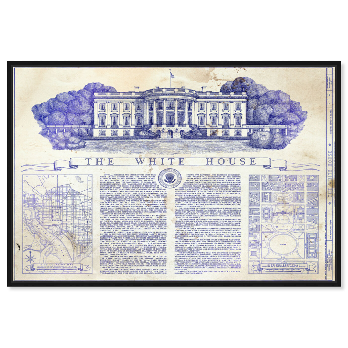 Front view of The White House Blueprint featuring architecture and buildings and united states buildings art.