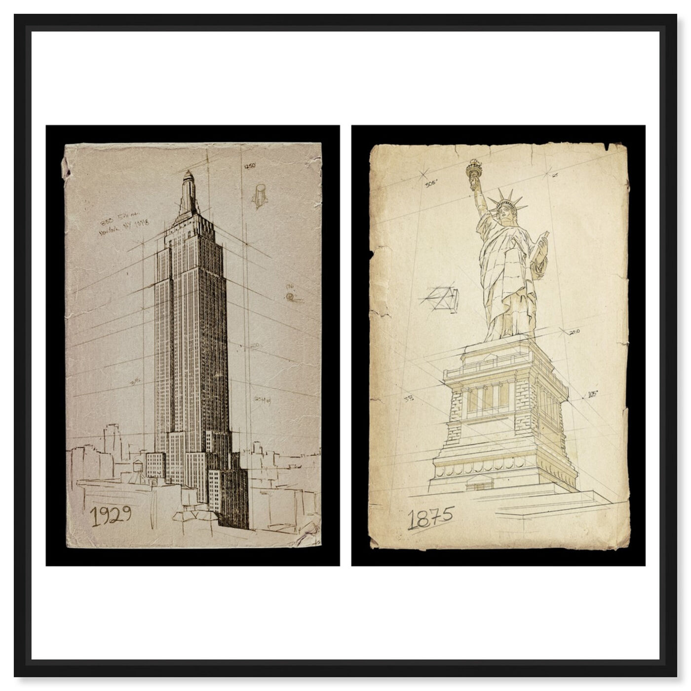 Front view of American Landmarks Set of 2 featuring architecture and buildings and united states buildings art.