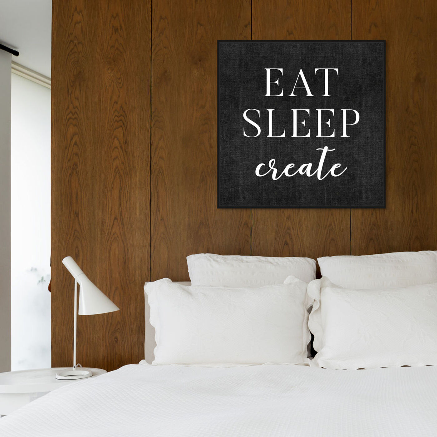 Hanging view of Eat Sleep Create featuring typography and quotes and motivational quotes and sayings art.
