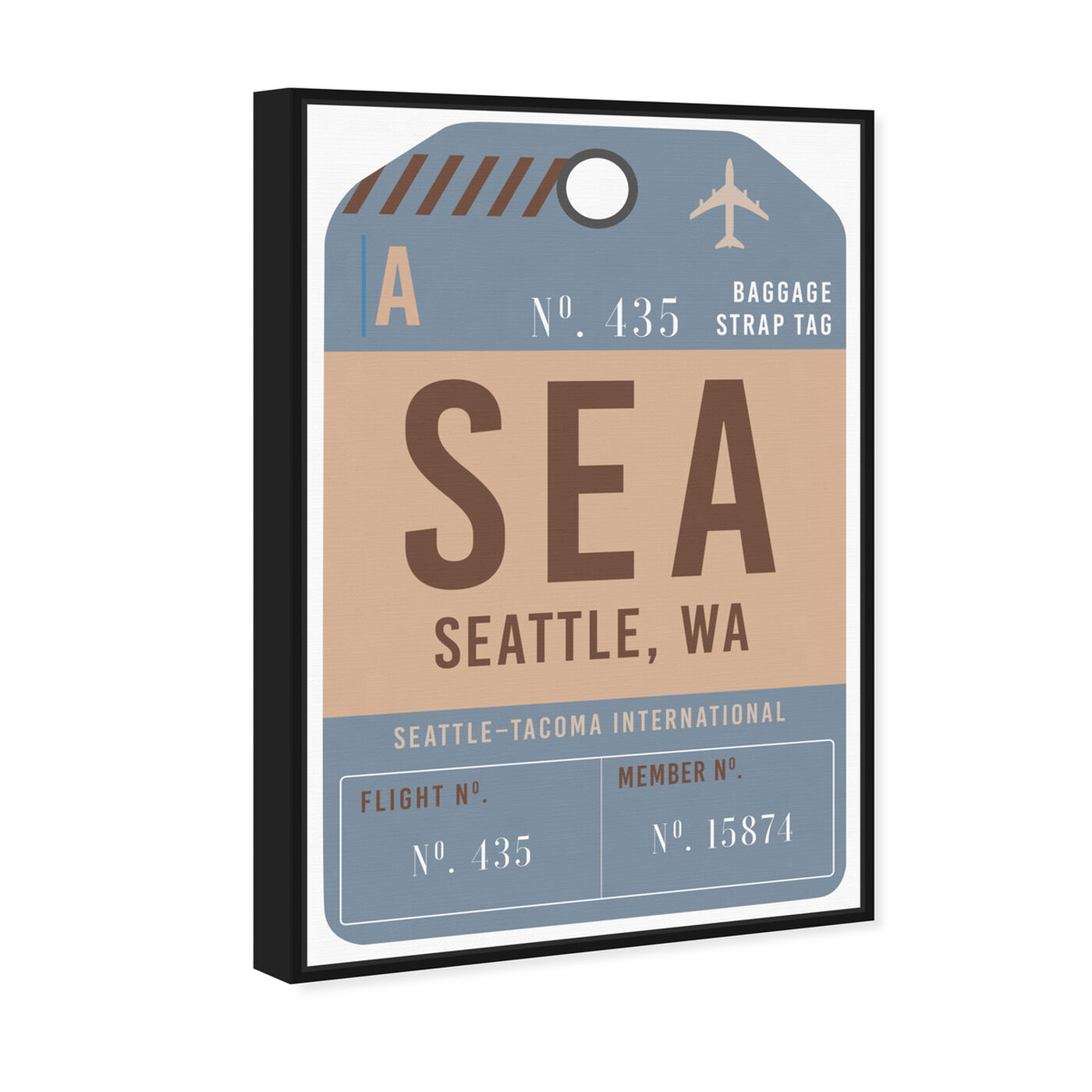 Angled view of Seattle Luggage Tag featuring cities and skylines and united states cities art.