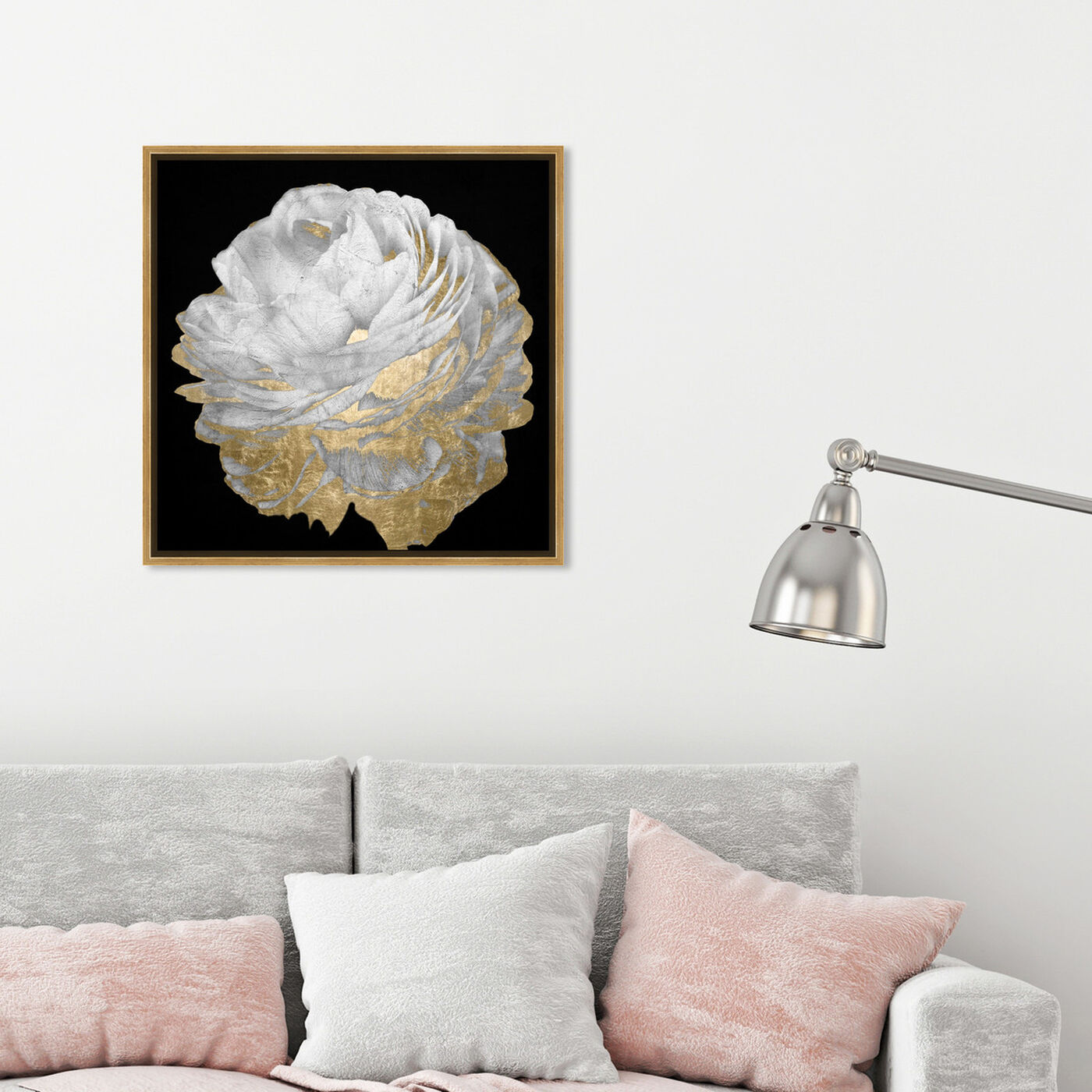 Hanging view of Gold and Light Floral featuring floral and botanical and florals art.