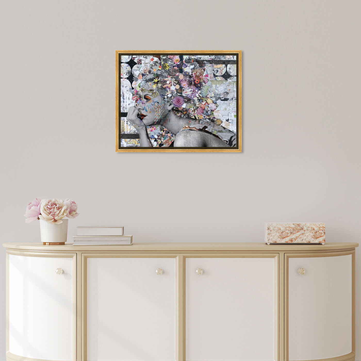 Hanging view of Katy Hirschfeld - Floral Gaze II featuring fashion and glam and portraits art.