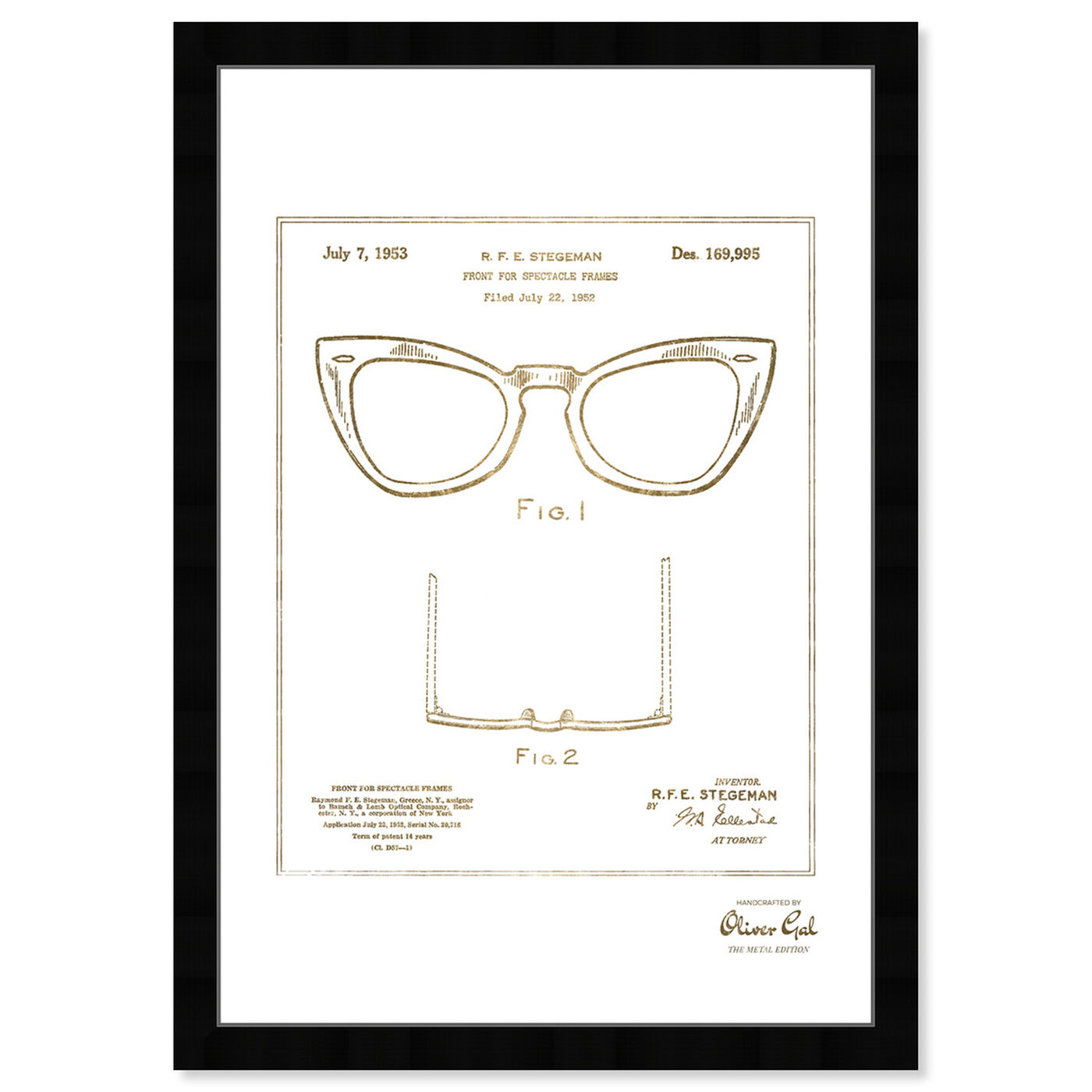Front view of Ray-Ban Wayfarer SPECTACLE FRAMES 1953 Gold featuring fashion and glam and accessories art.