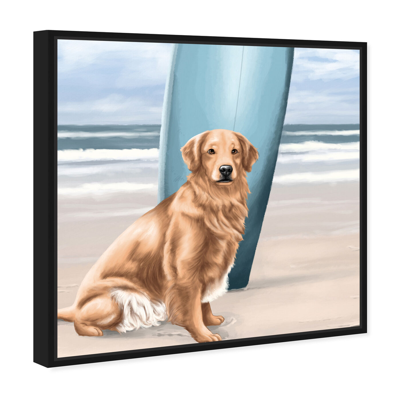 Angled view of Surfer Golden Retriever featuring animals and dogs and puppies art.