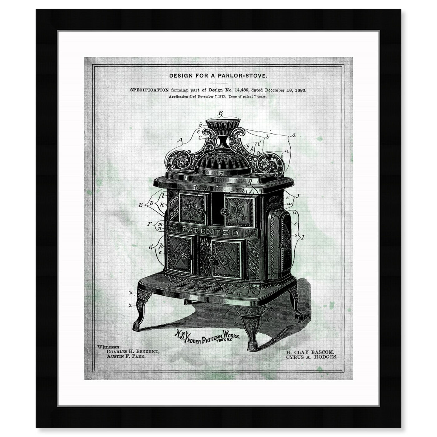 Front view of Design for a Parlor-Stove 1883 featuring food and cuisine and kitchen art.