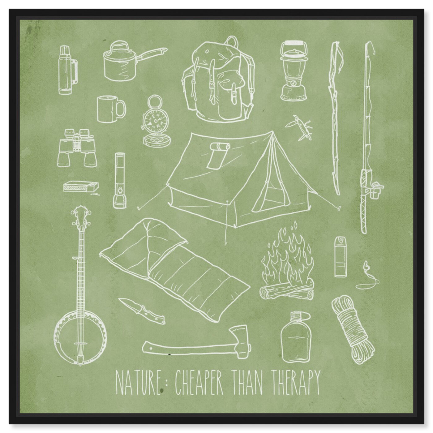 Front view of Cheaper than Therapy featuring entertainment and hobbies and camping art.