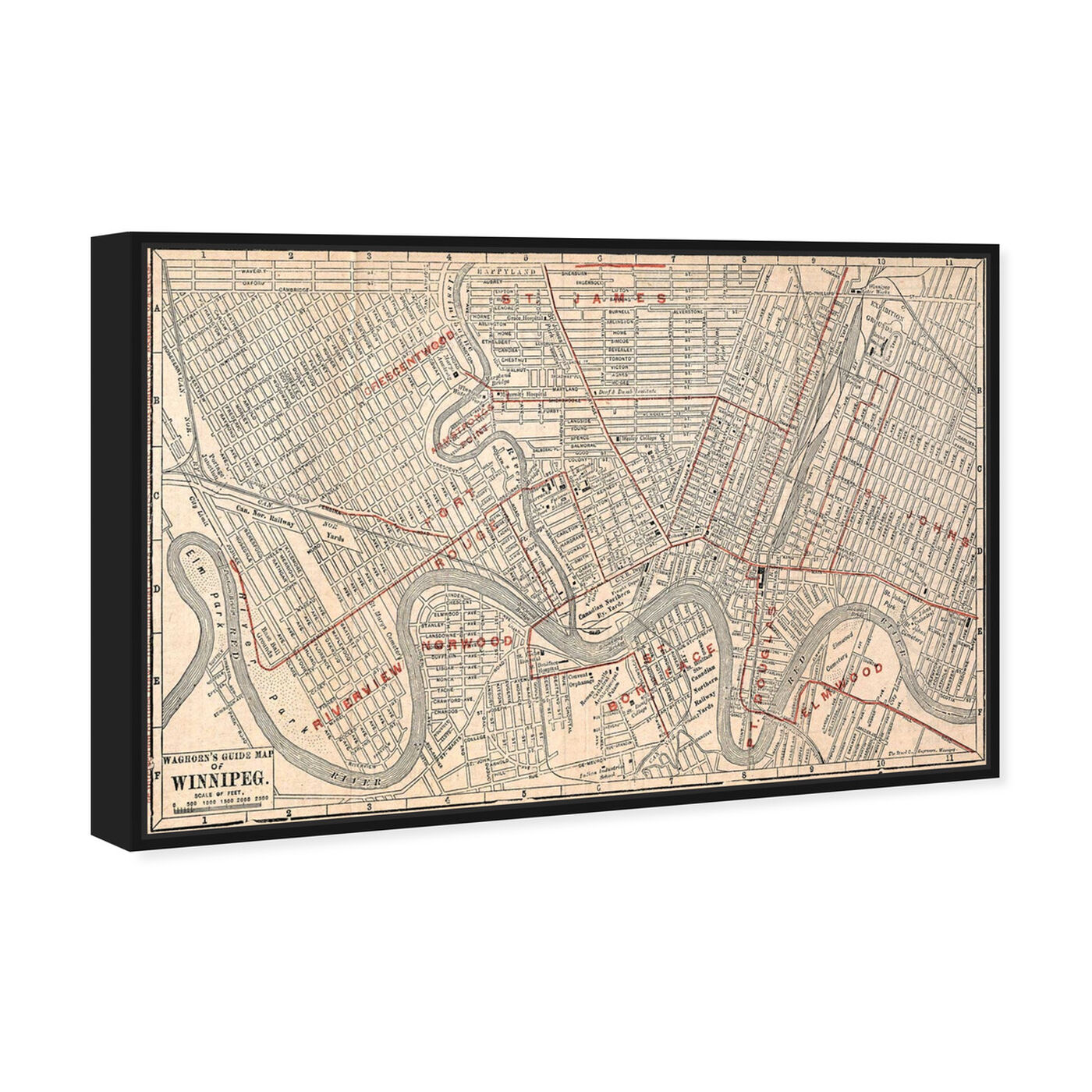 Angled view of Winnipeg Street Map 1911 featuring cities and skylines and north american cities art.