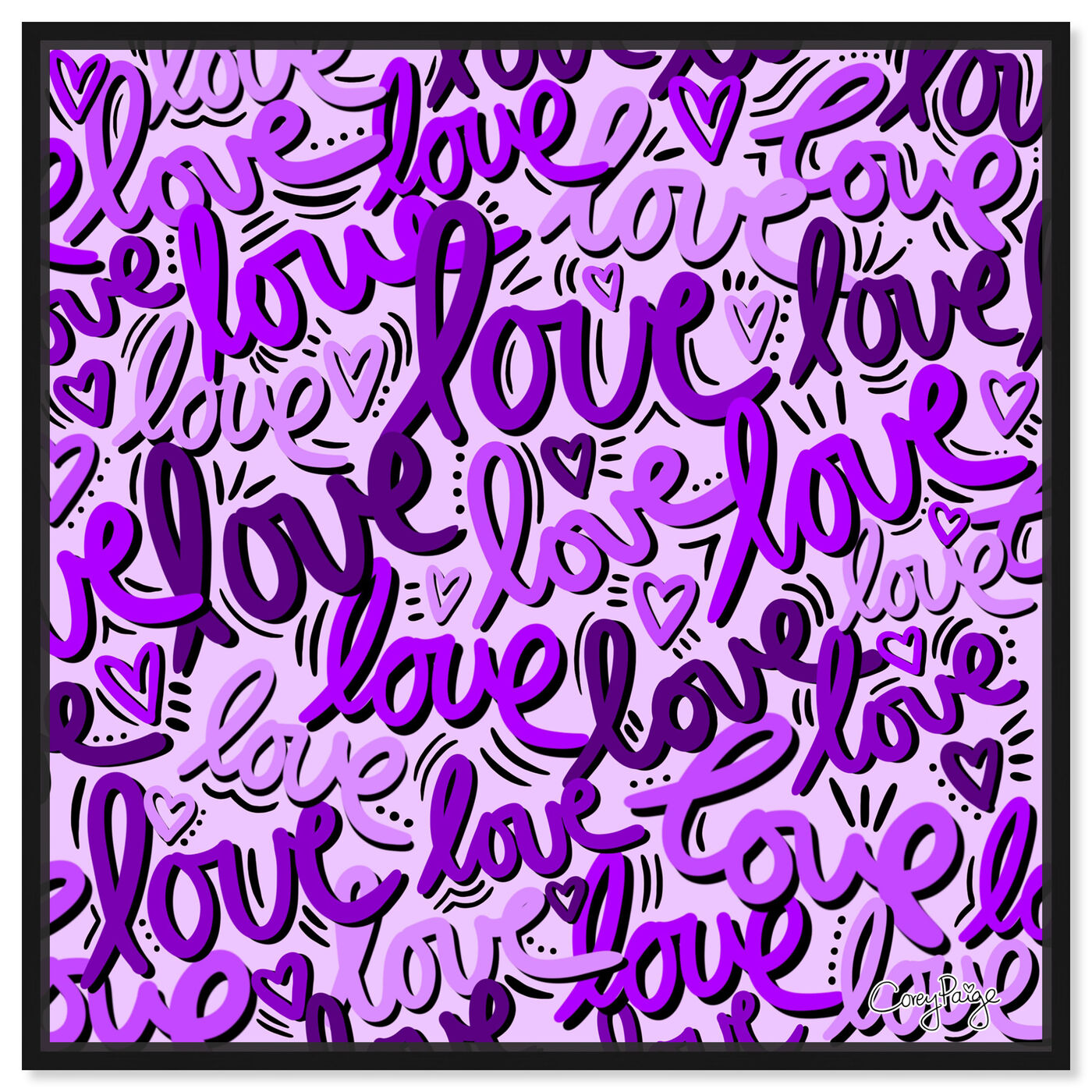 Front view of Corey Paige -  Purple Script Love featuring typography and quotes and love quotes and sayings art.