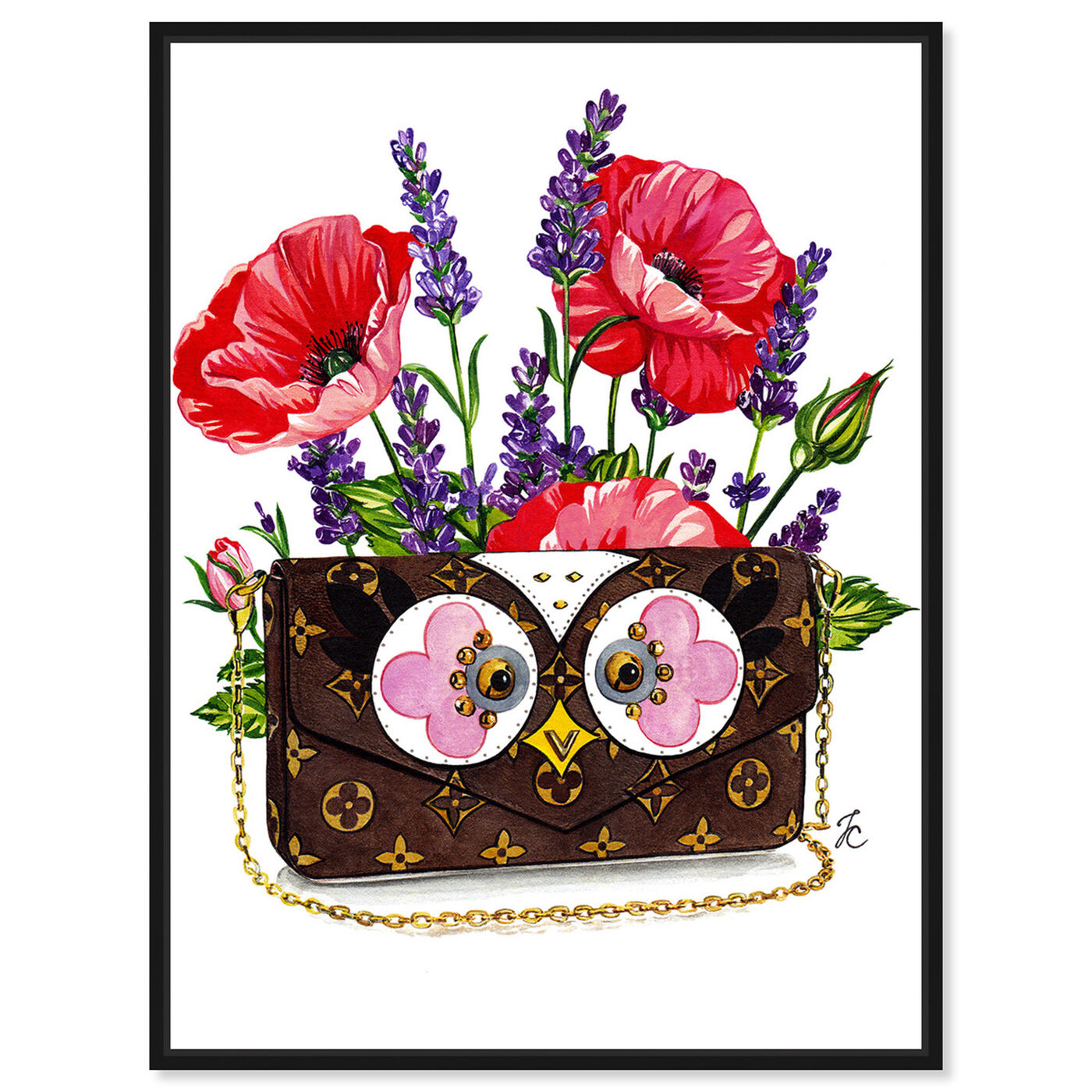 Front view of Doll Memories - Poppies and Owl featuring fashion and glam and handbags art.