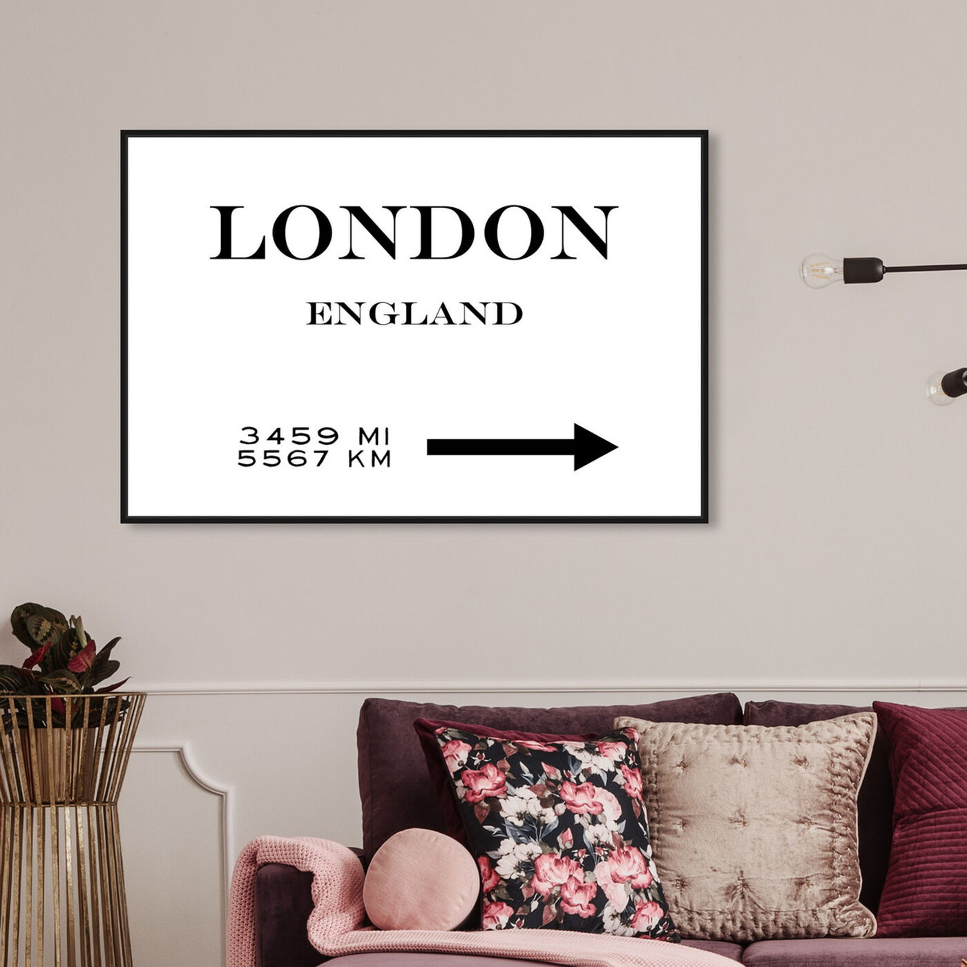 Hanging view of London Road featuring fashion and glam and road signs art.
