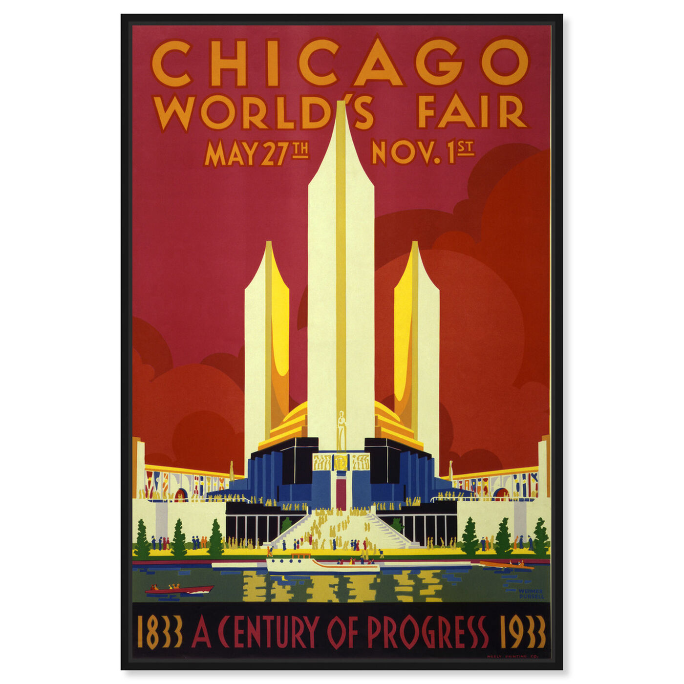 Front view of Chicago World Fair 1933 featuring cities and skylines and united states cities art.