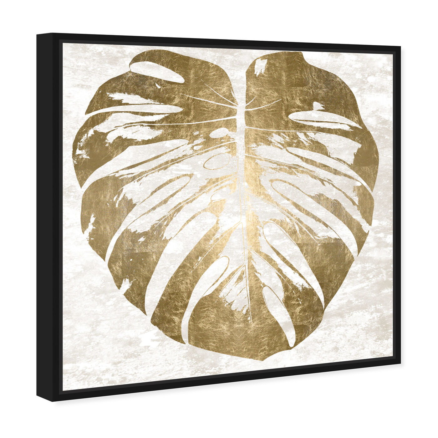 Angled view of Monstera Leaf in Gold  featuring floral and botanical and botanicals art.